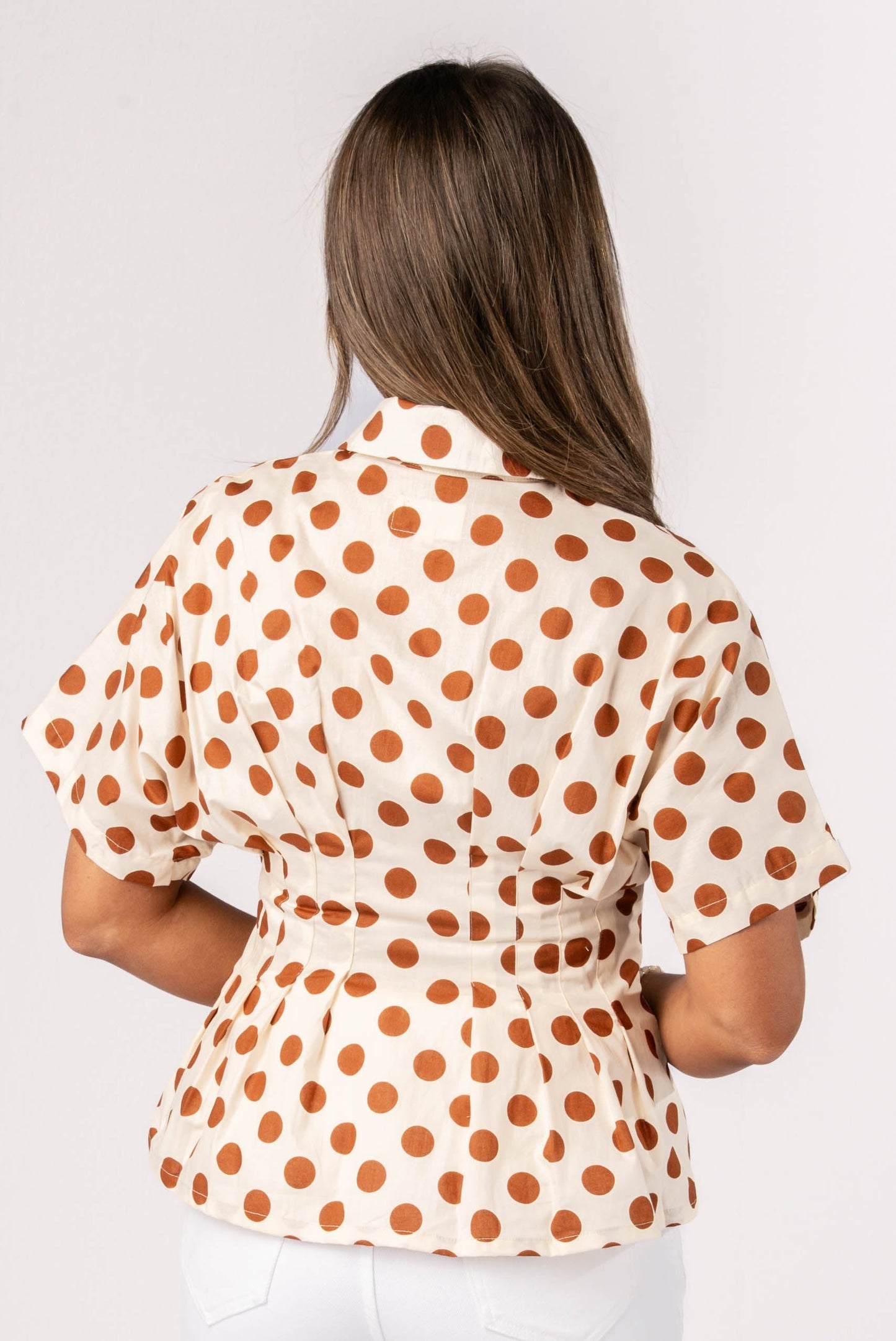 Polka Dot Pleated Waist Blouse