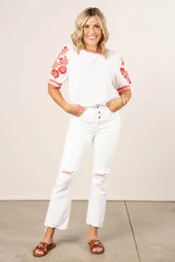 Textured Embroidered Detail Top