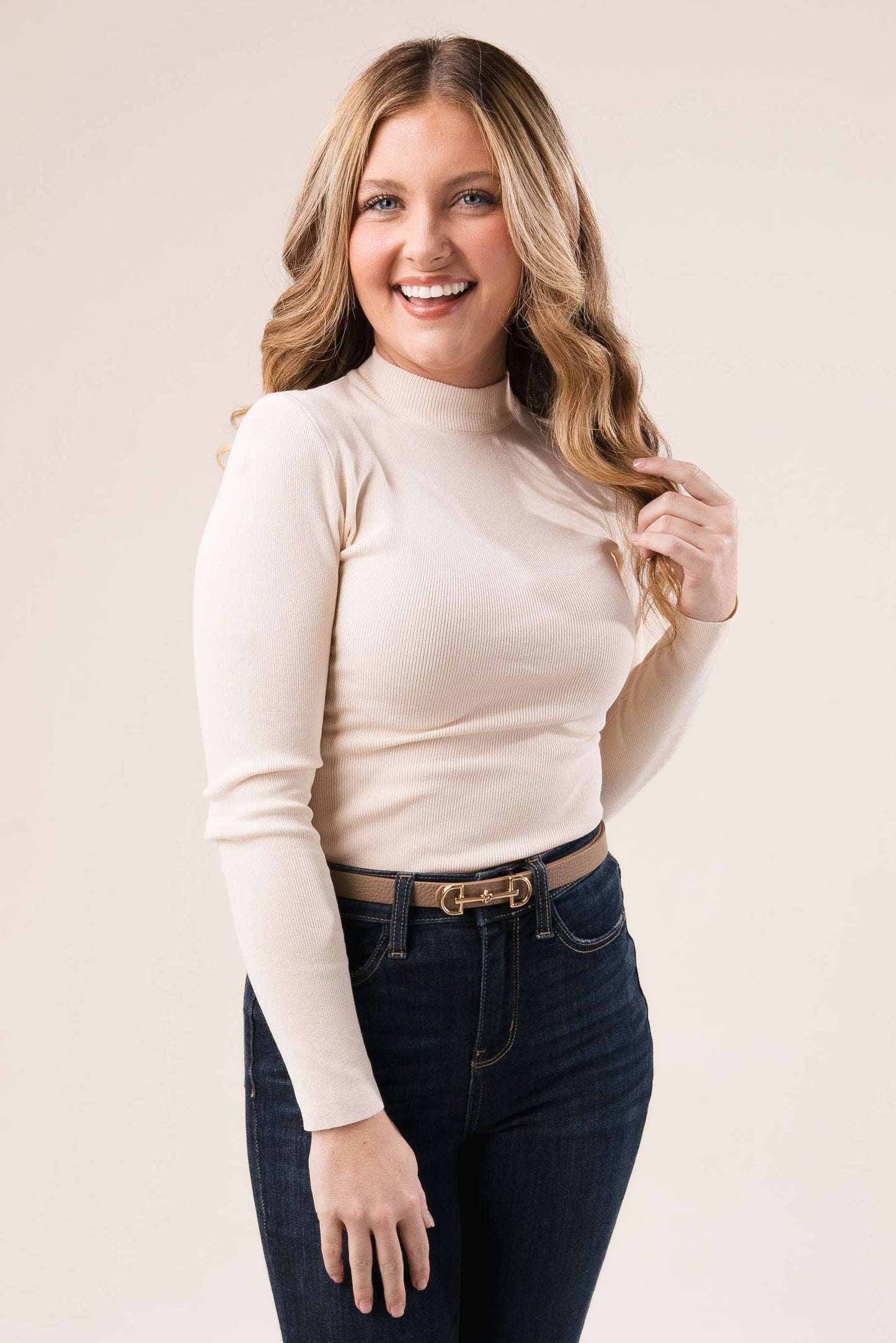 Fine Ribbed Mock Neck Top