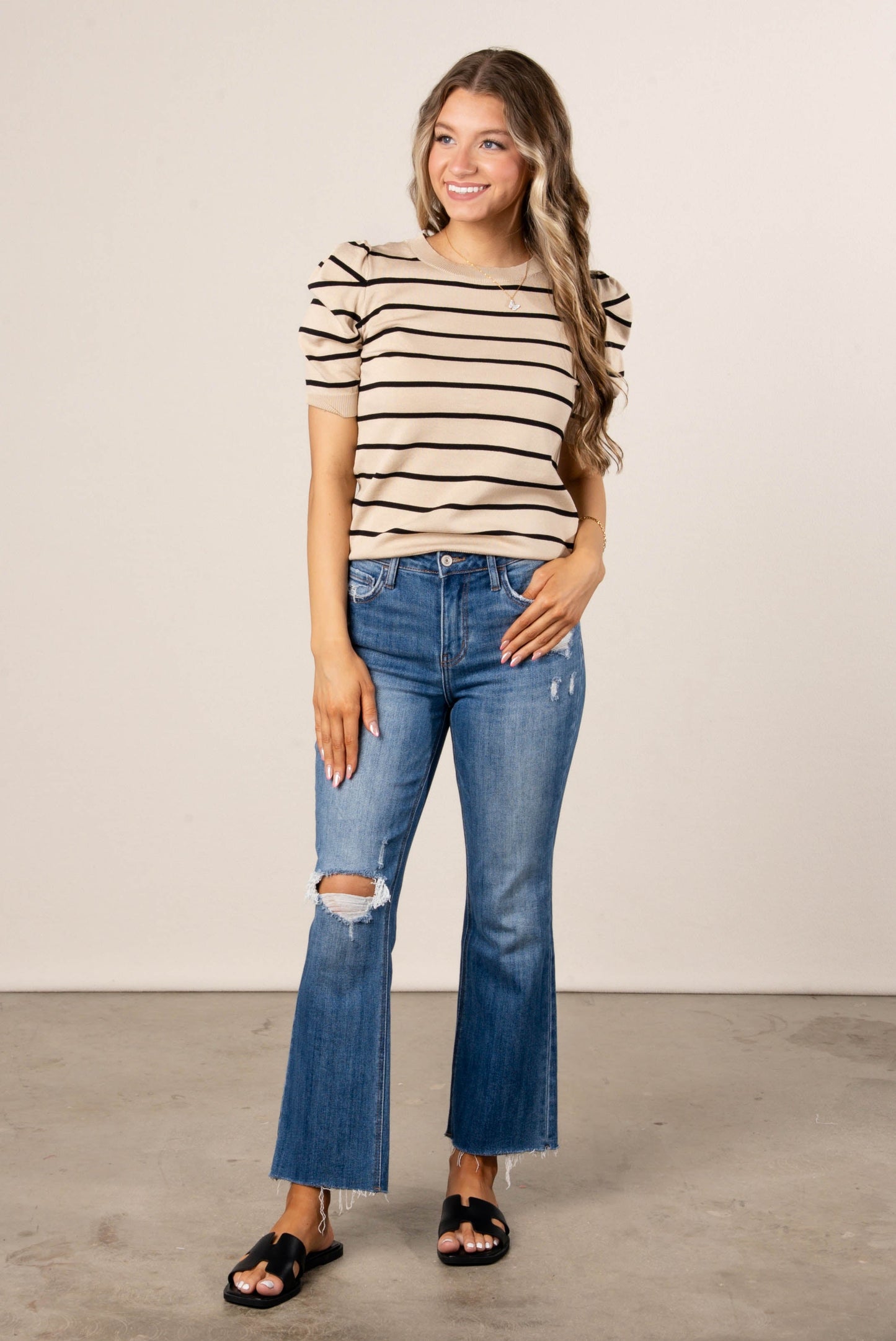 Georgia Mae Striped Puff Sleeve Sweater