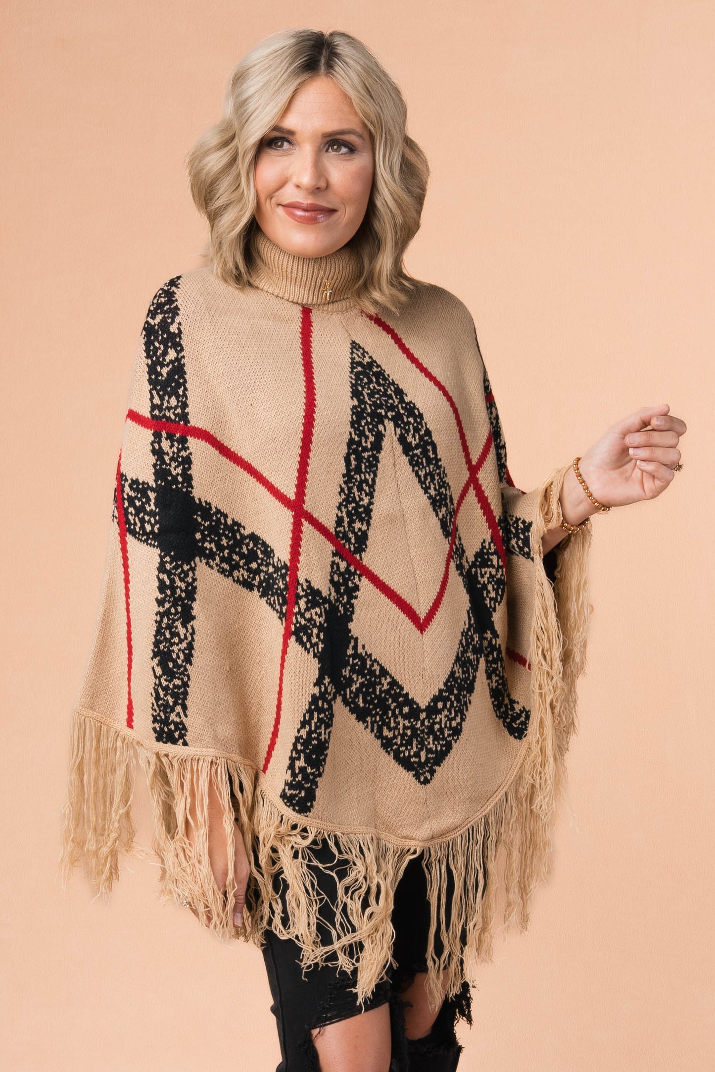 Plaid Turtleneck Sweater Poncho *Final Sale*