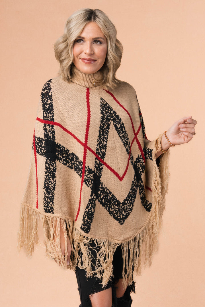 Plaid Turtleneck Sweater Poncho *Final Sale*