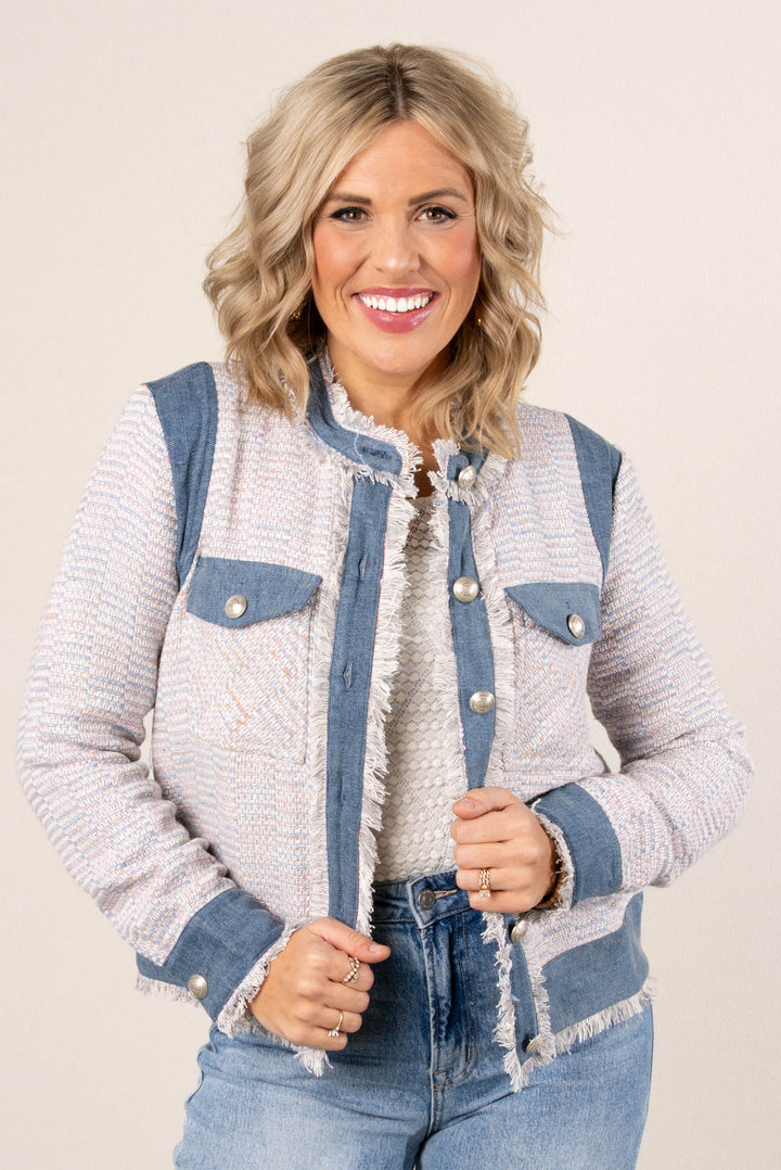 Tweed Denim Trimmed Jacket