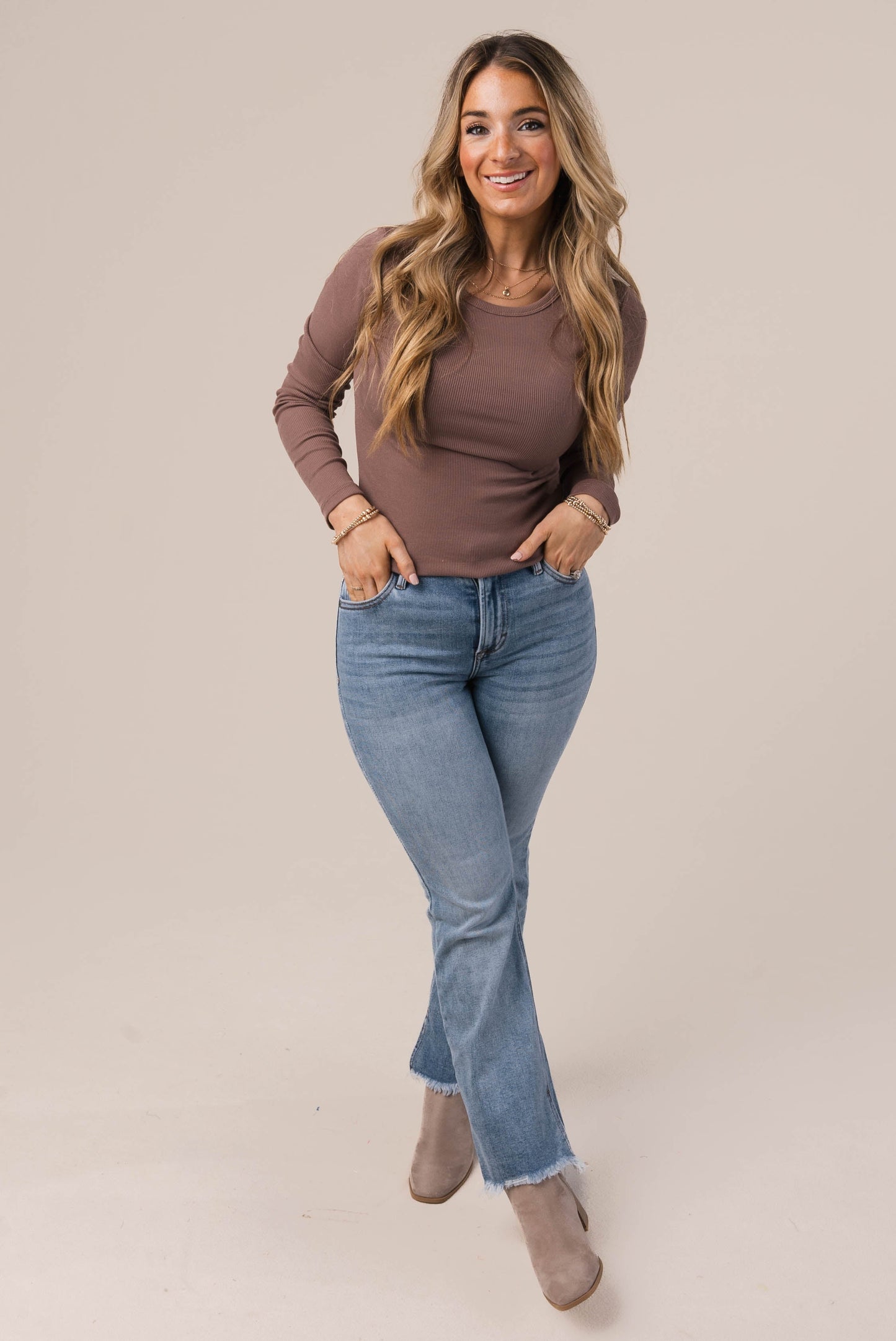 Fine Ribbed Crew Neck Top