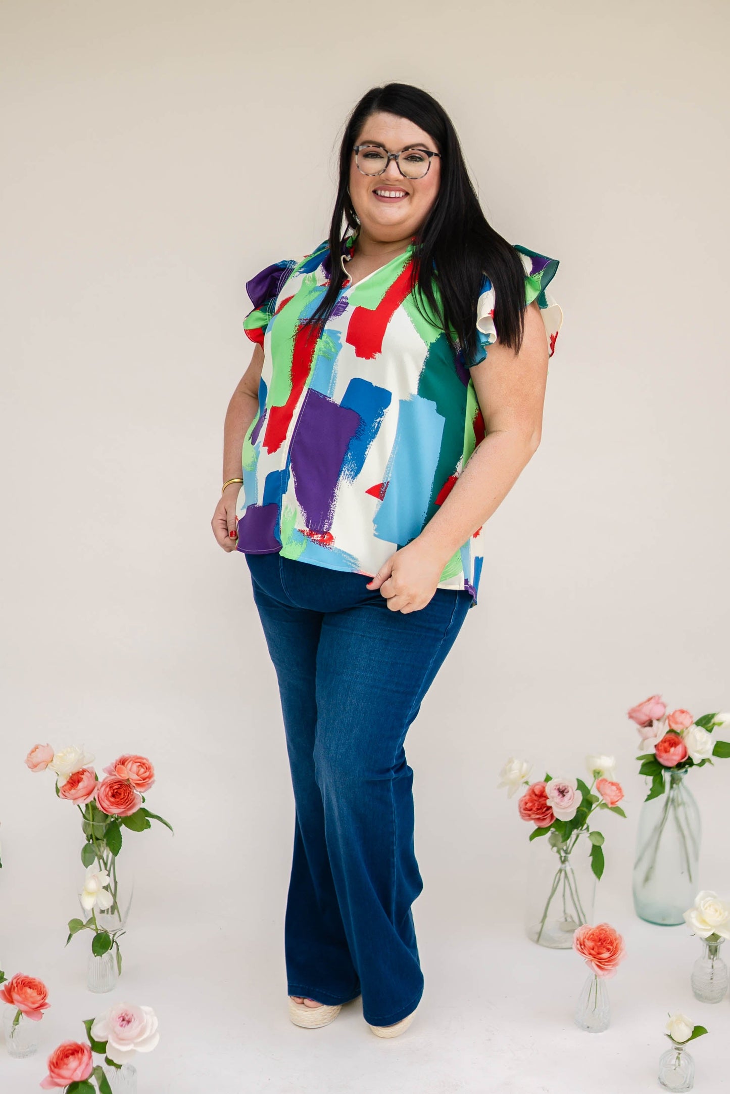 Brush Stroke Tie Neck Blouse *Final Sale*