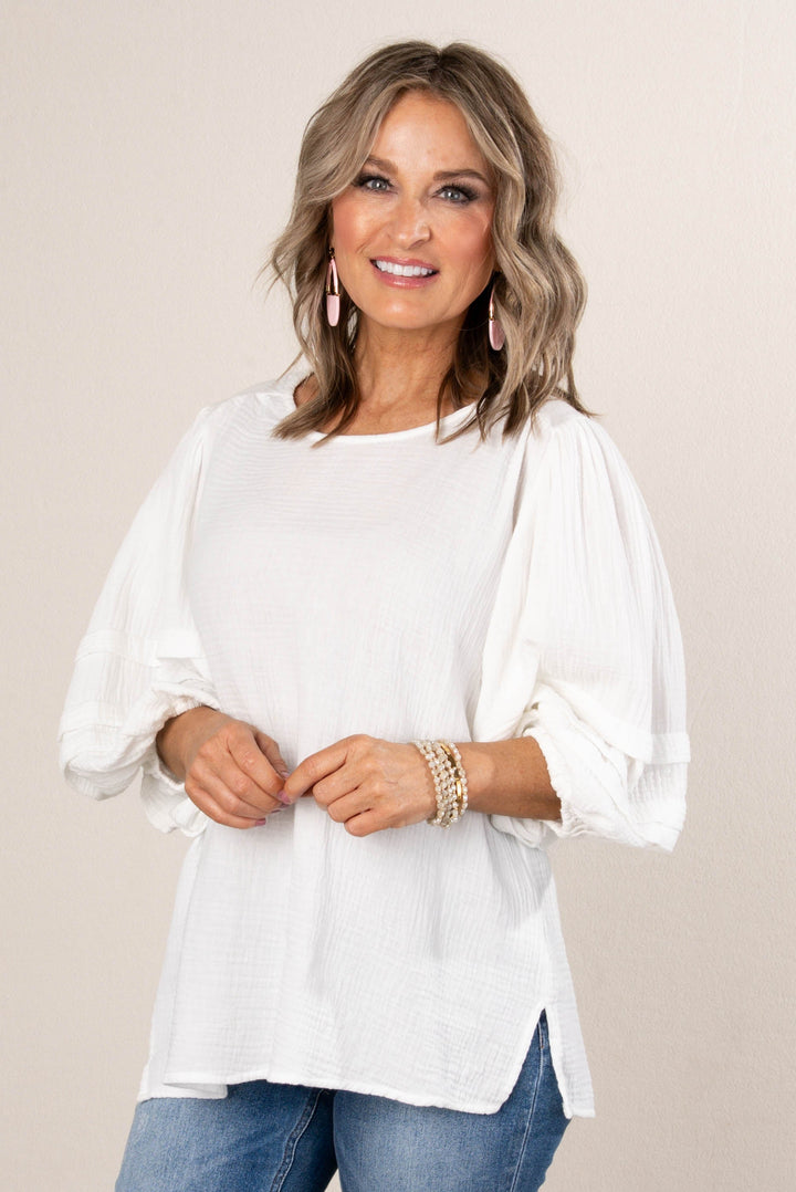 Gauze Knit Tiered Sleeve Top