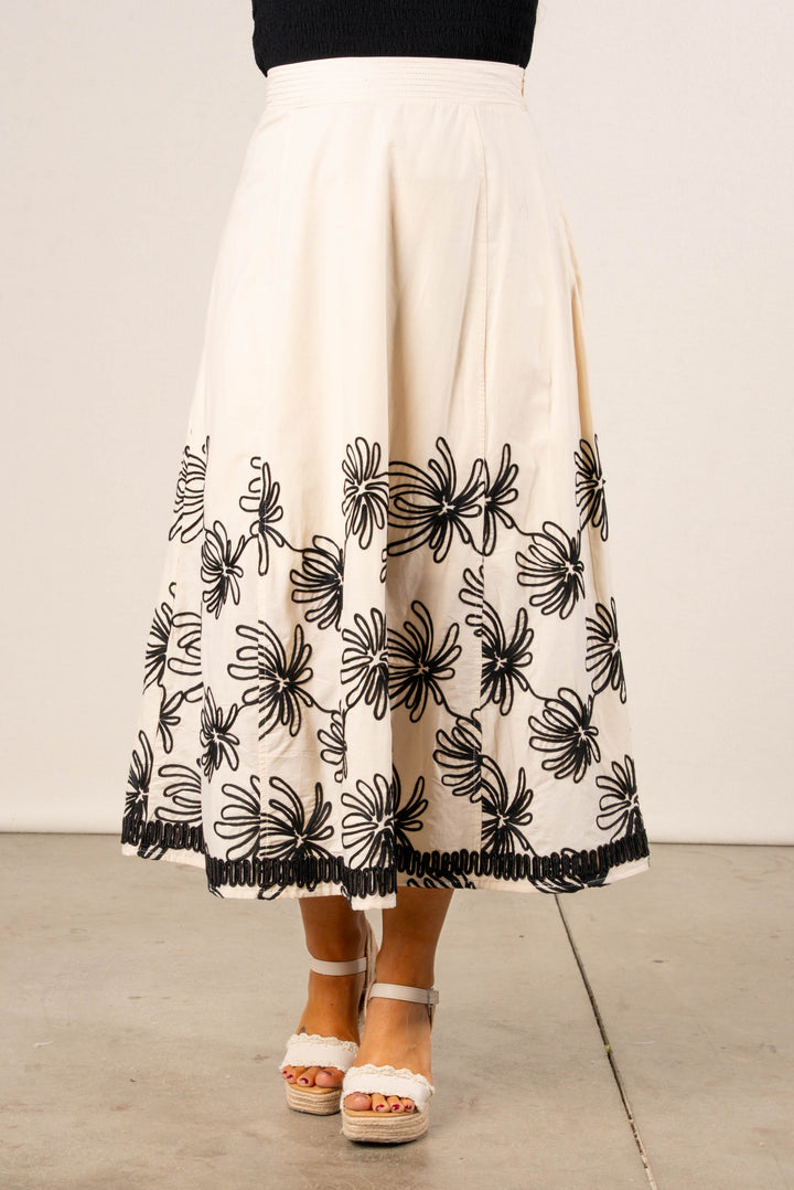 Floral Embroidered Midi Skirt