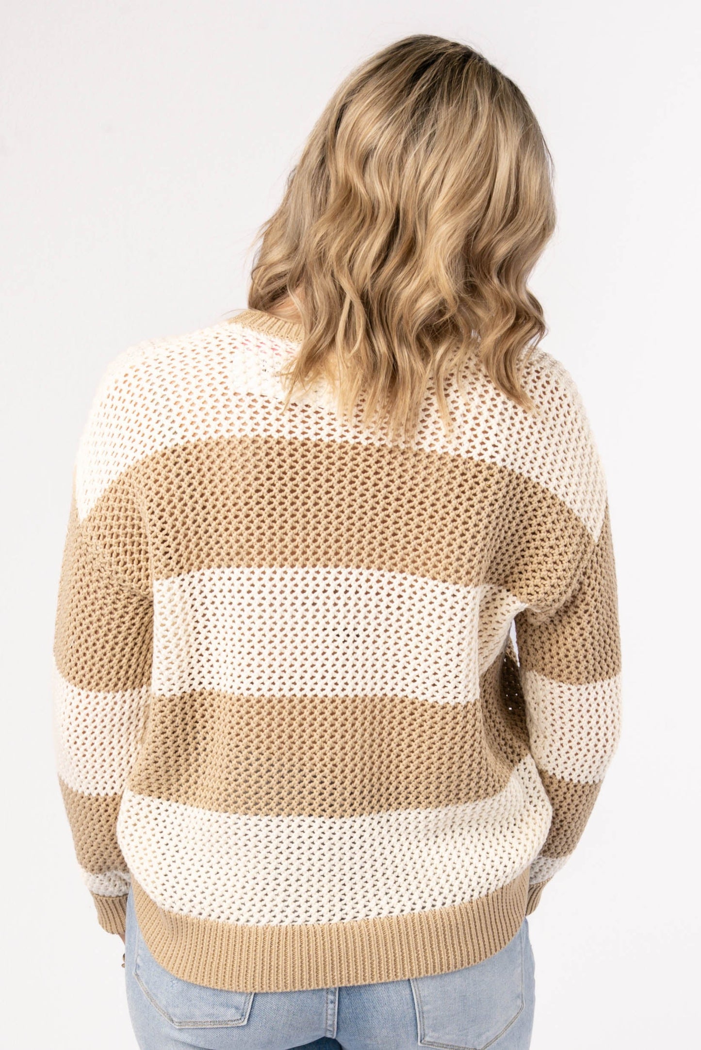 Wide Striped Open Knit Sweater