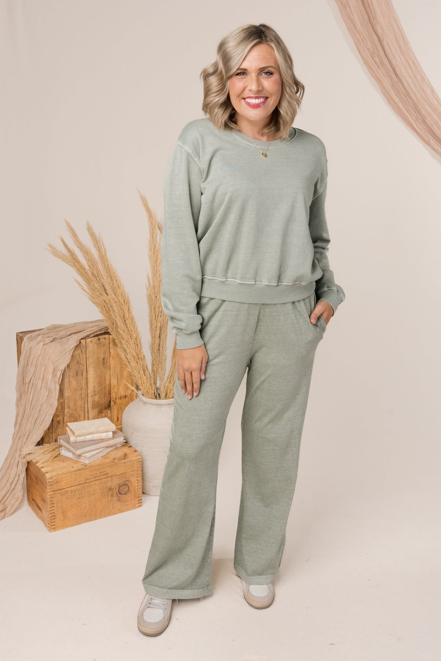 Washed Organic Cotton Wide Leg Pants