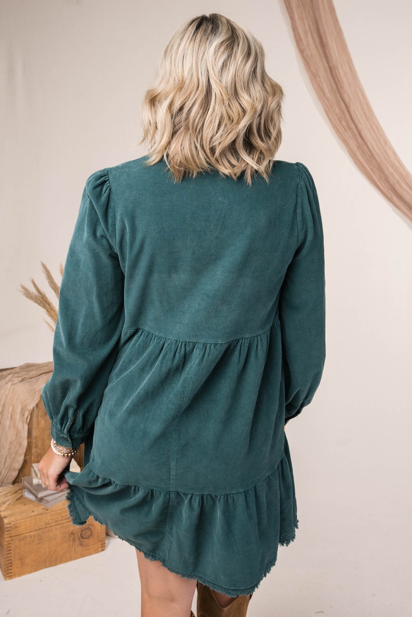 Washed Corduroy Tiered Dress