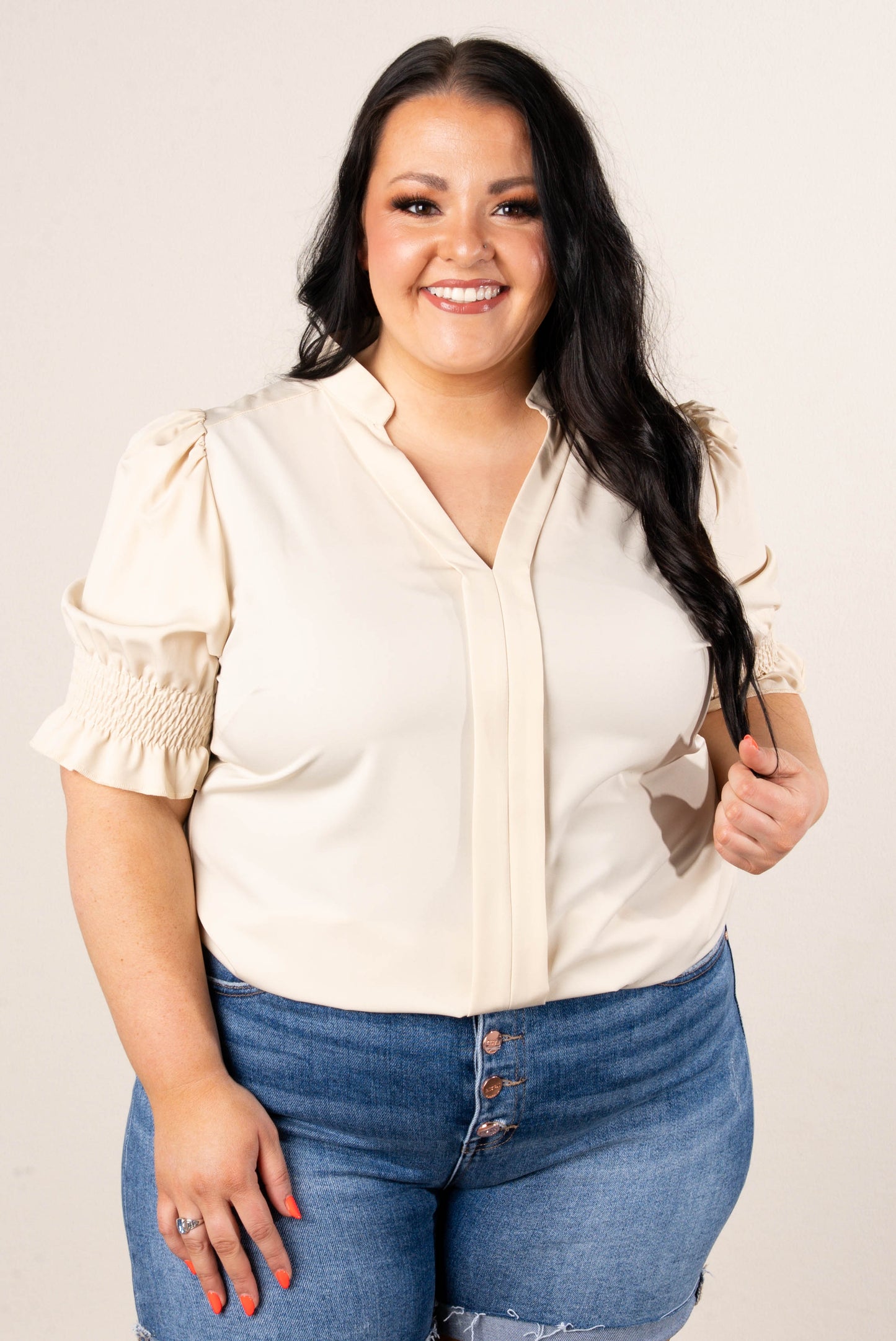 Pleat Front Smocked Sleeve Blouse *Final Sale*