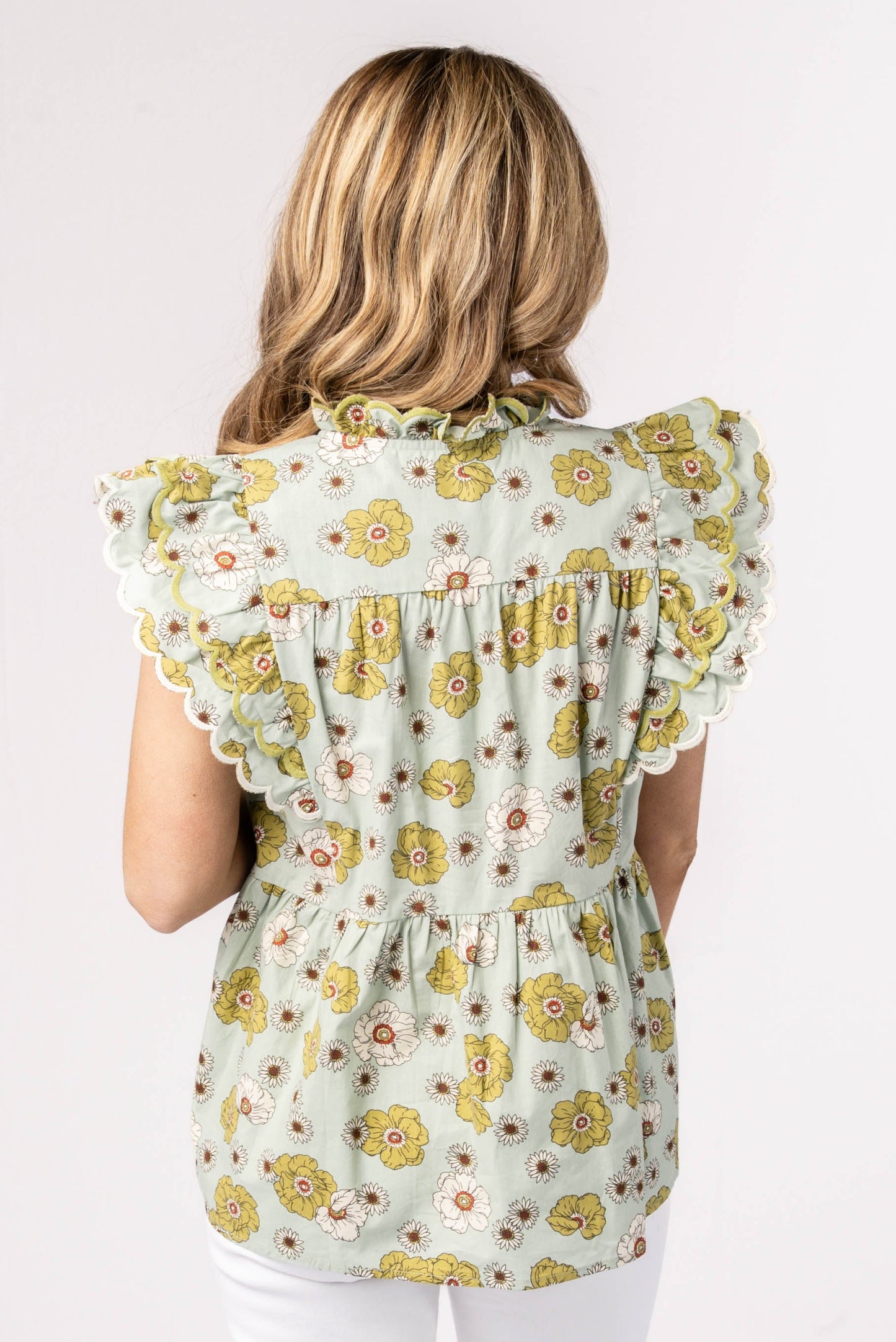 Floral Scallop Edge Babydoll Top