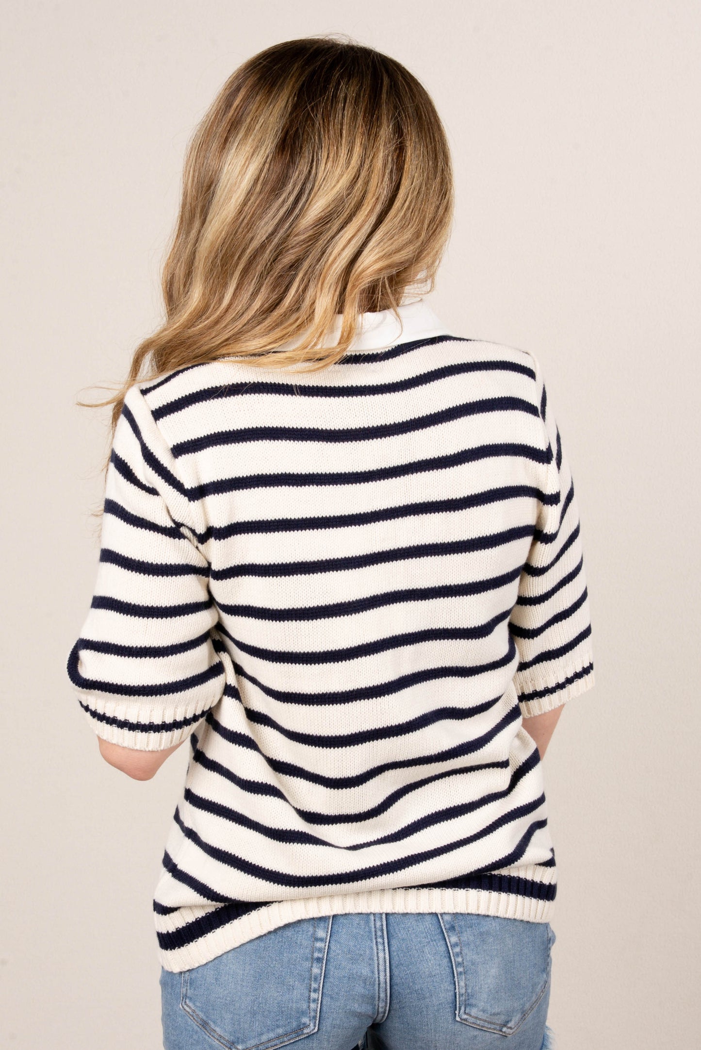 Striped Silver Button Polo Sweater