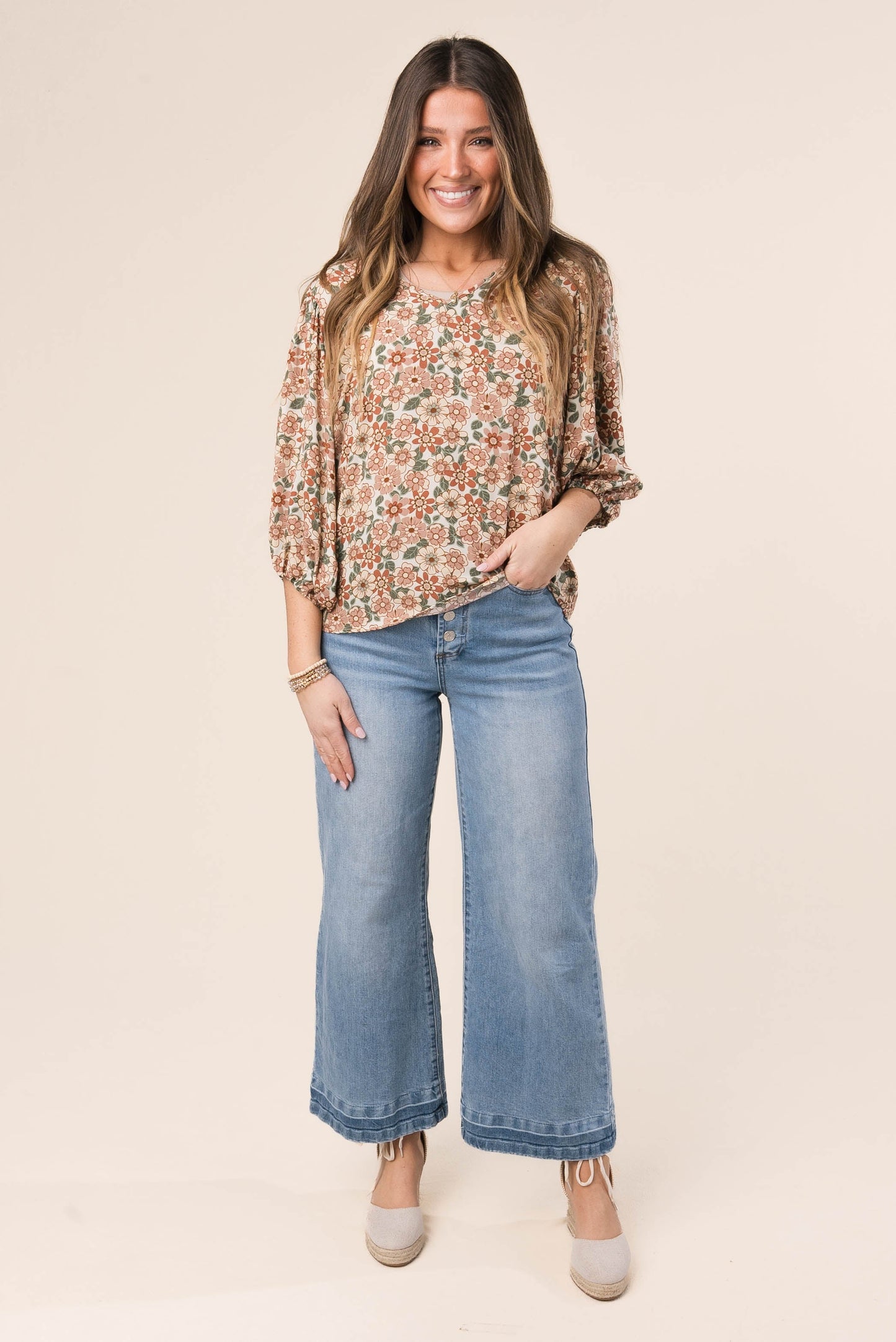 Floral Draped Sleeve Top