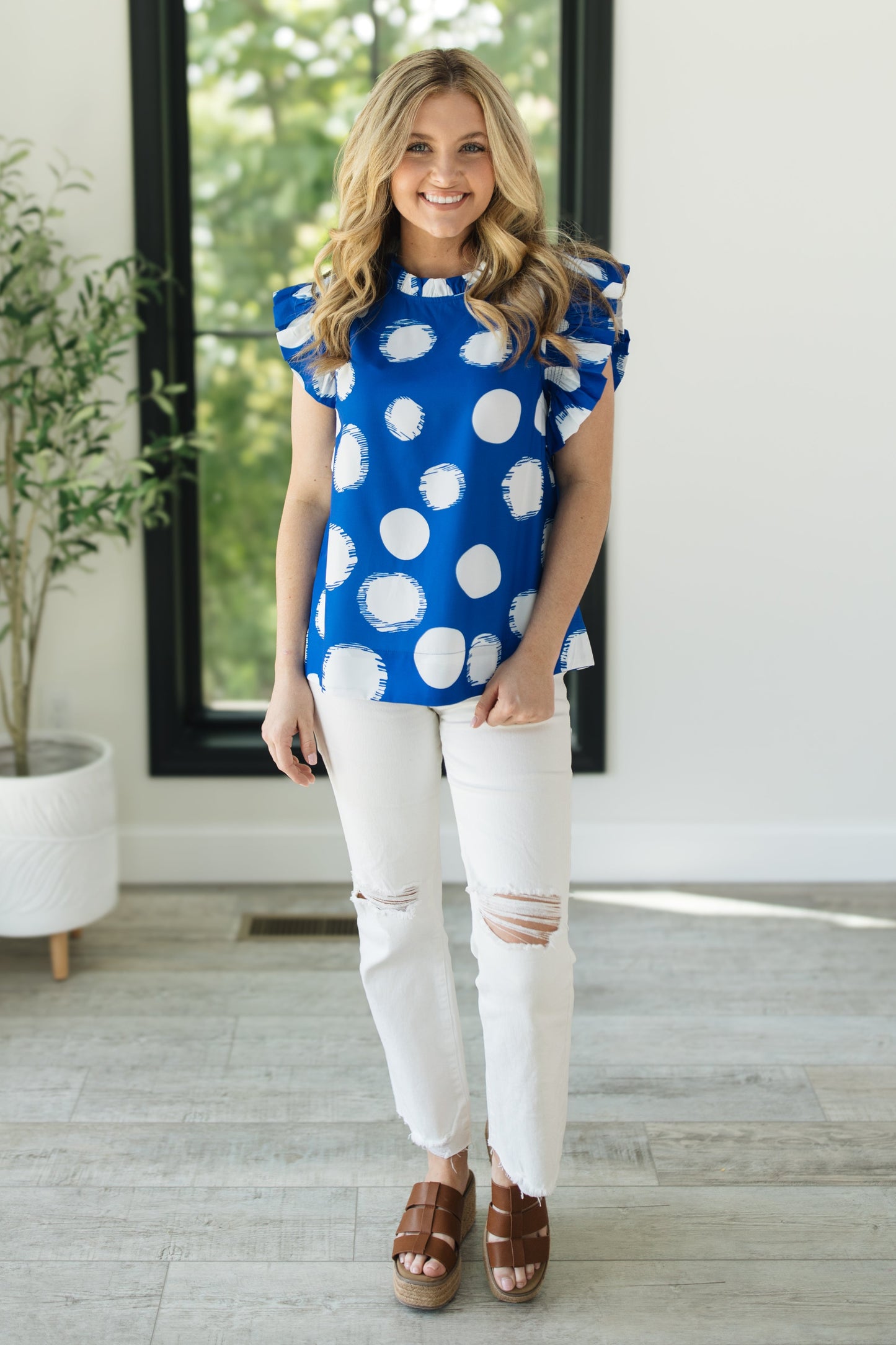 Polka Dot Ruffle Shoulder Top *Final Sale*