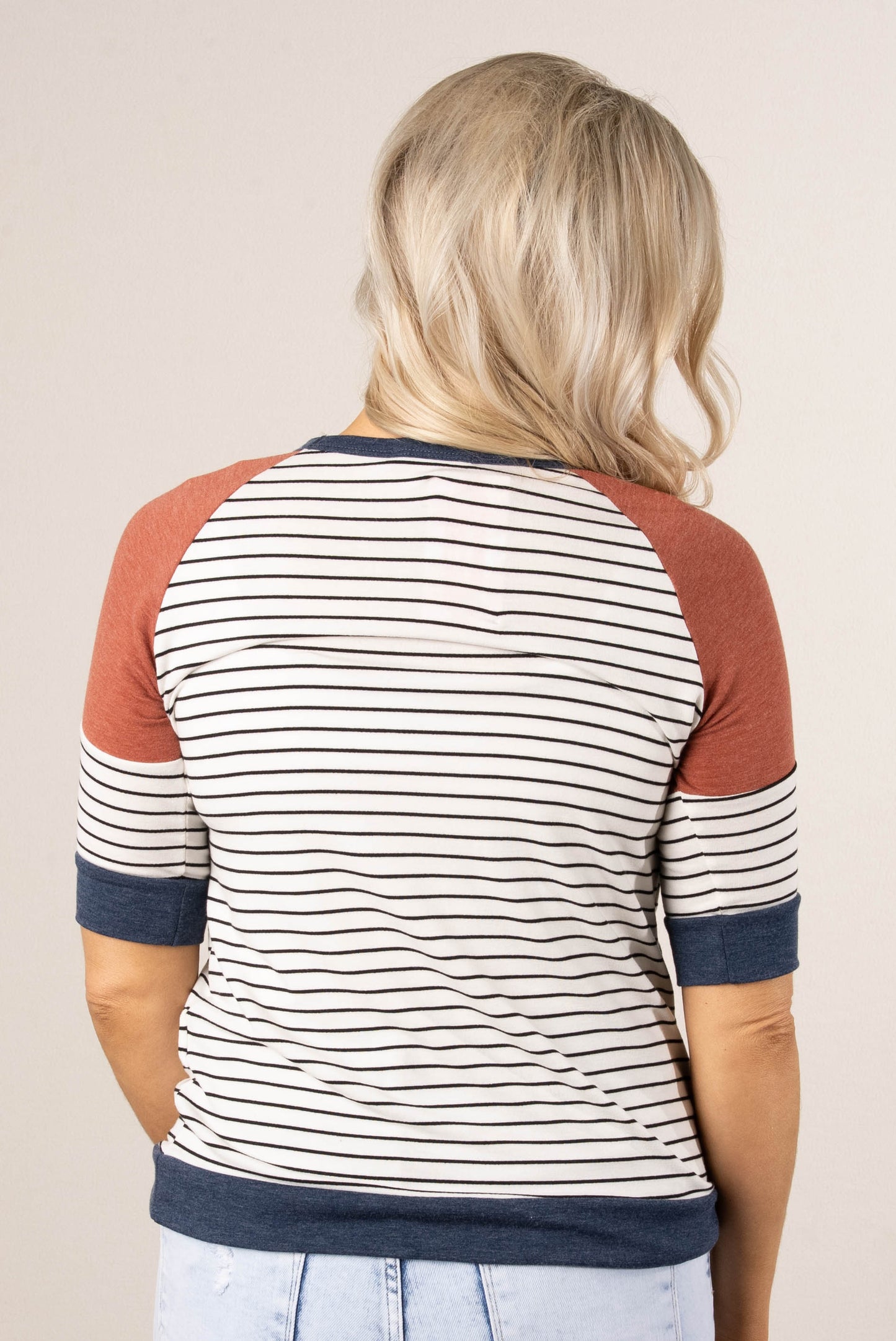 Striped Color Block Raglan Top - Rust
