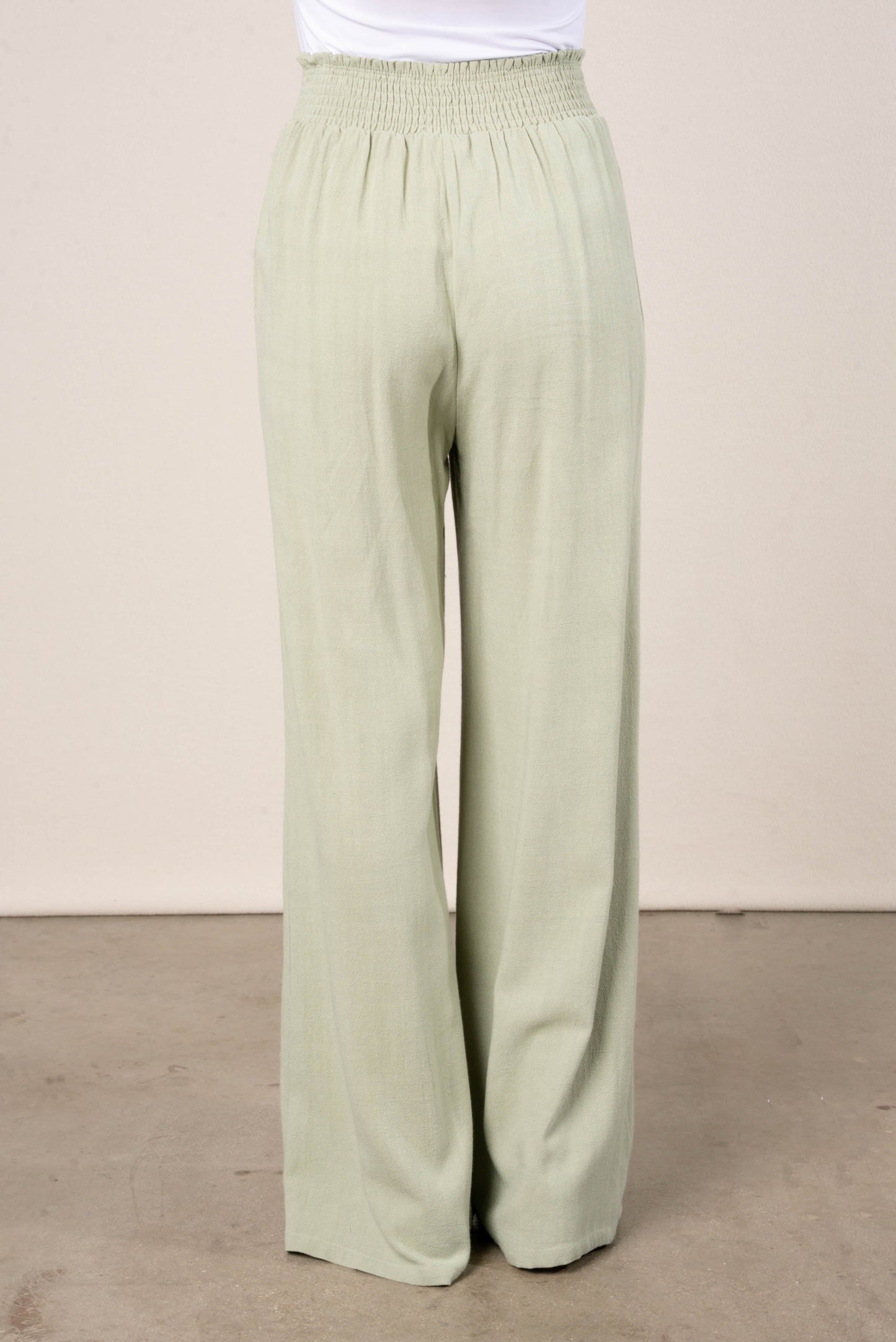 Linen Smocked Waist Wide Leg Pants