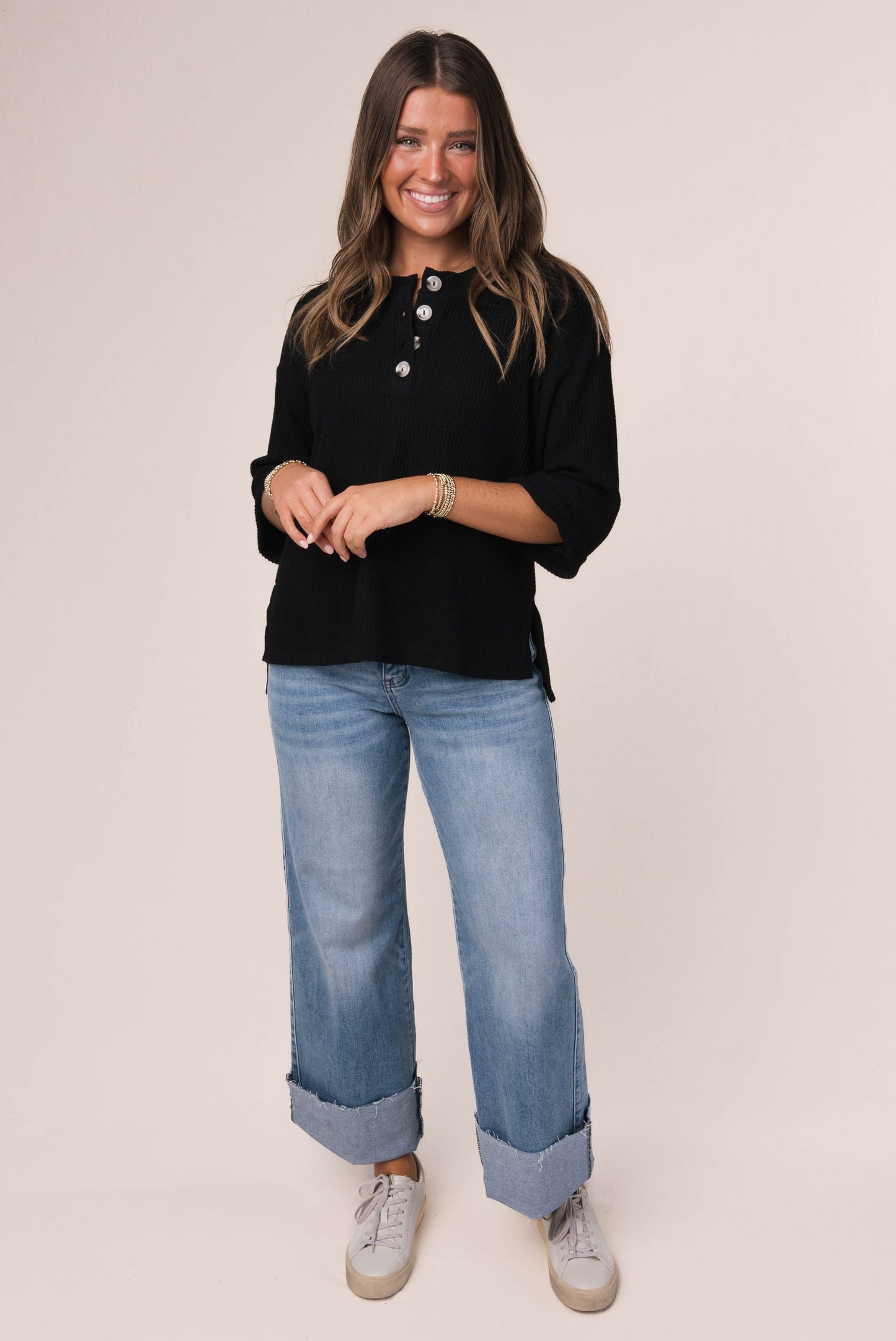 Waffle Knit Henley Top *Final Sale*