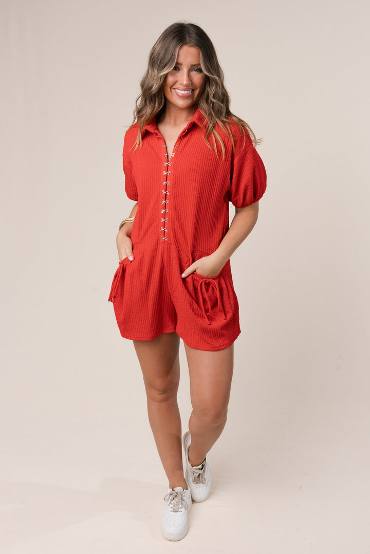 Textured Hook + Eye Closure Romper *Final Sale*