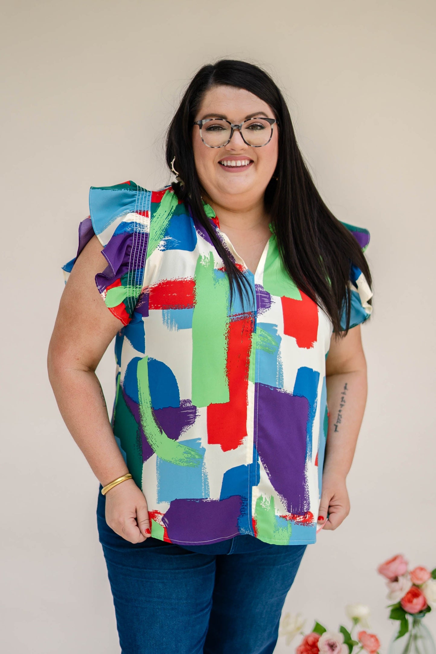 Brush Stroke Tie Neck Blouse *Final Sale*