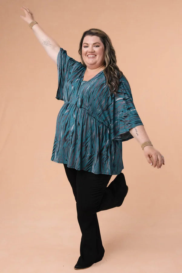 Abstract Dolman Babydoll Top Teal *Final Sale*