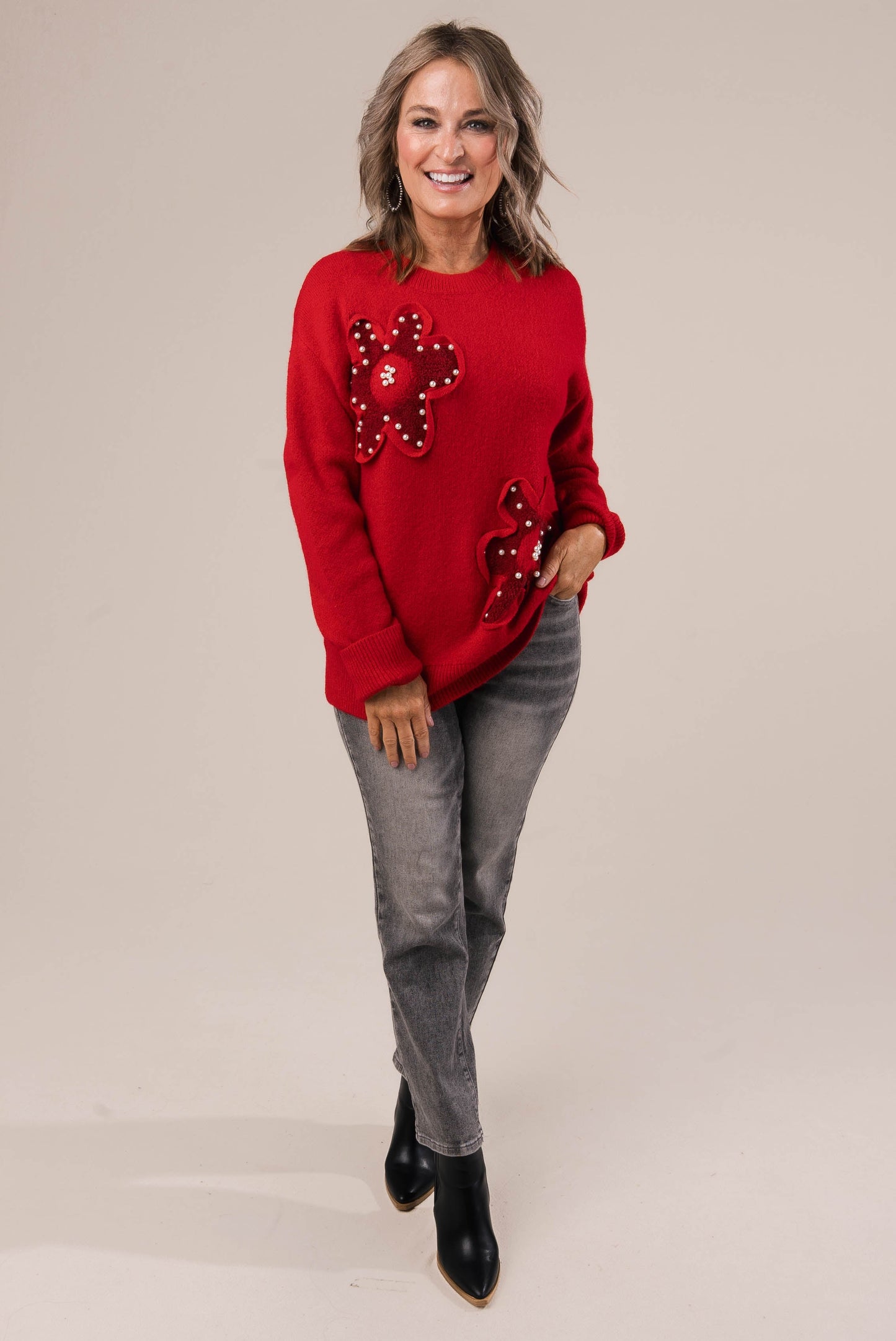 Pearl Embellished Flower Sweater *Final Sale*