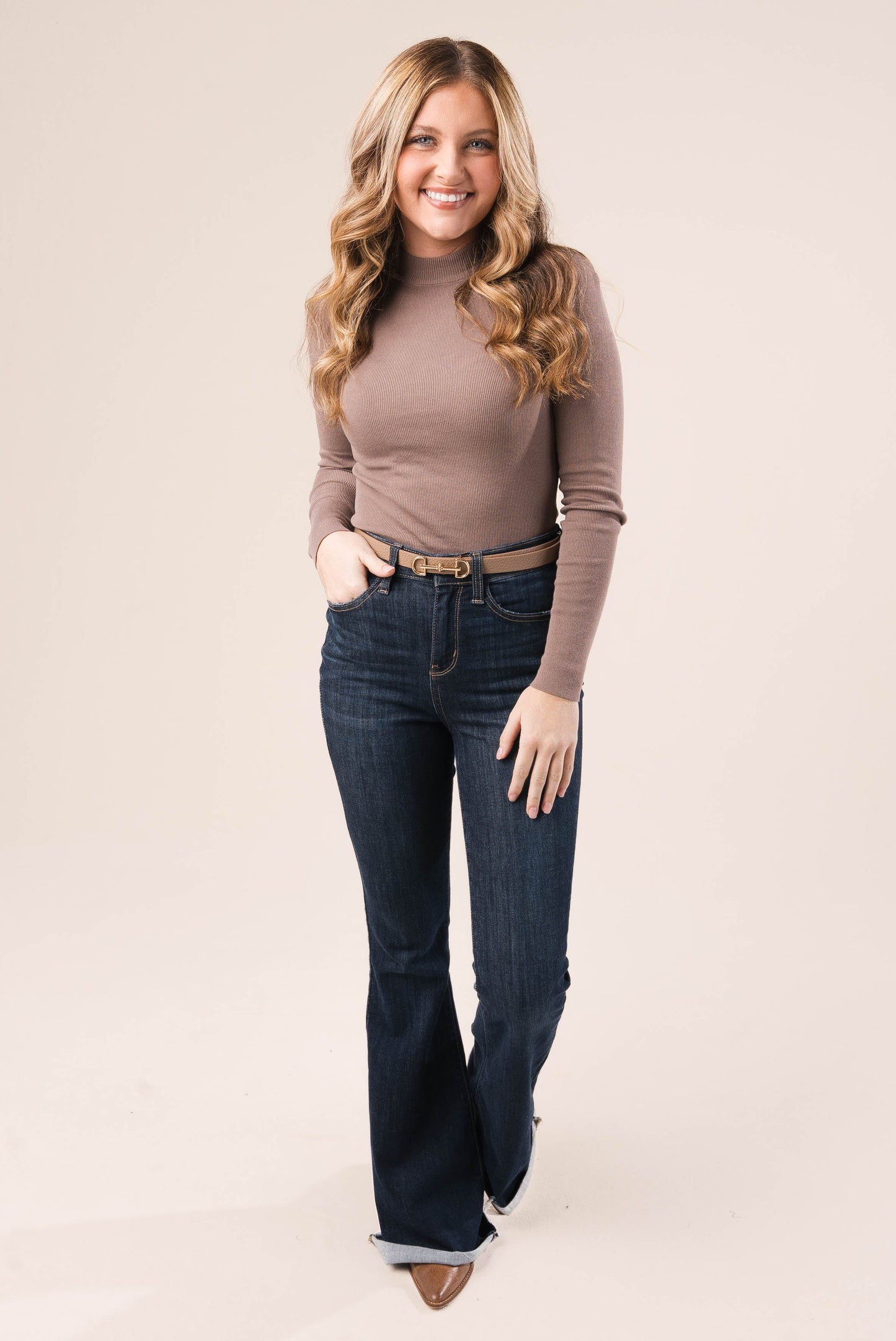 Fine Ribbed Mock Neck Top