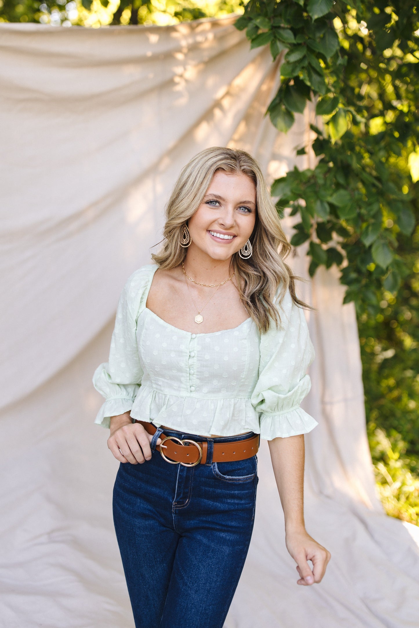 Textured Dot Tie Back Peplum Top *Final Sale*