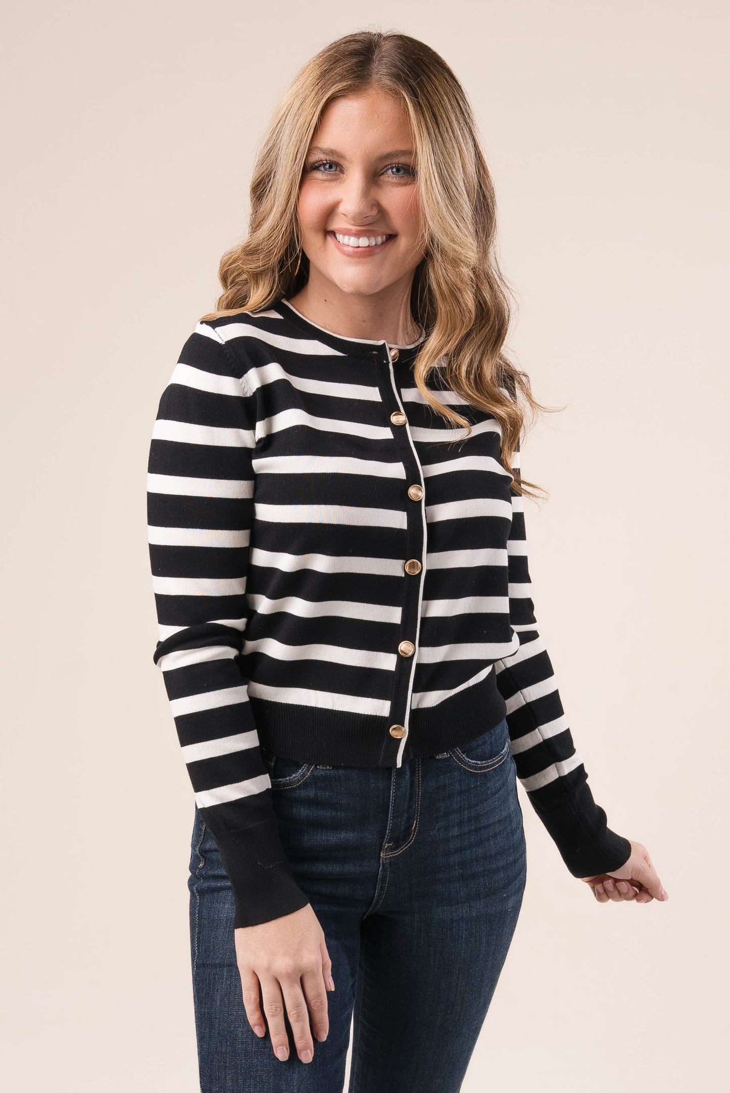 Striped Gold Button Sweater Cardigan