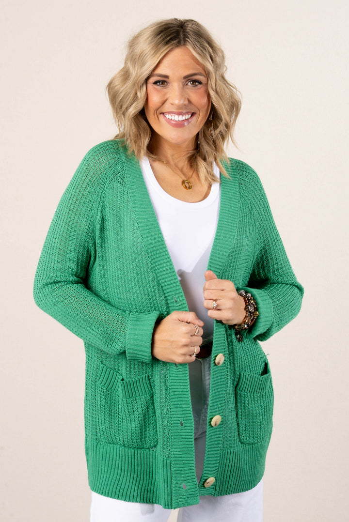 Open Knit Button Up Cardigan