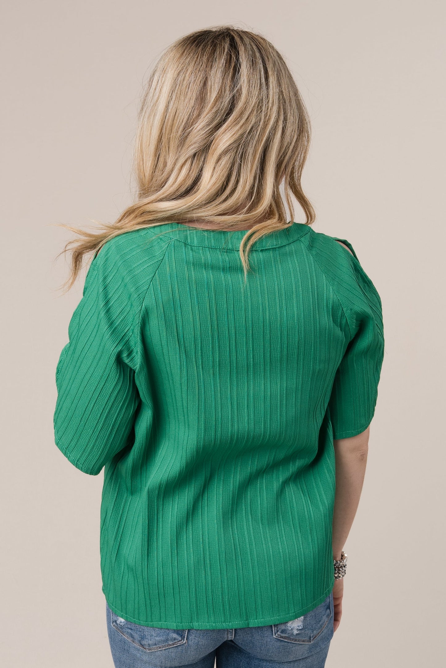 Raised Stripe Cold Shoulder Blouse