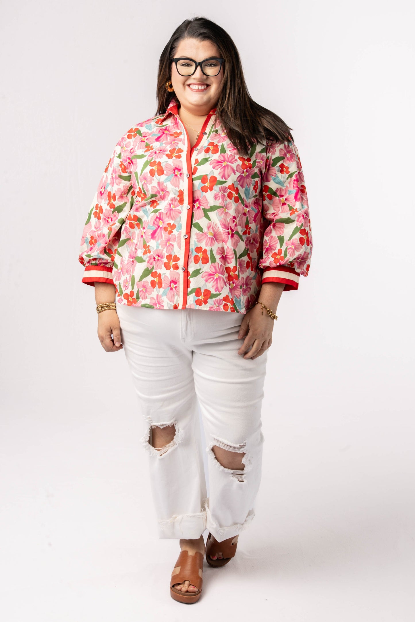 Floral Contrast Trim Shirt *Final Sale*