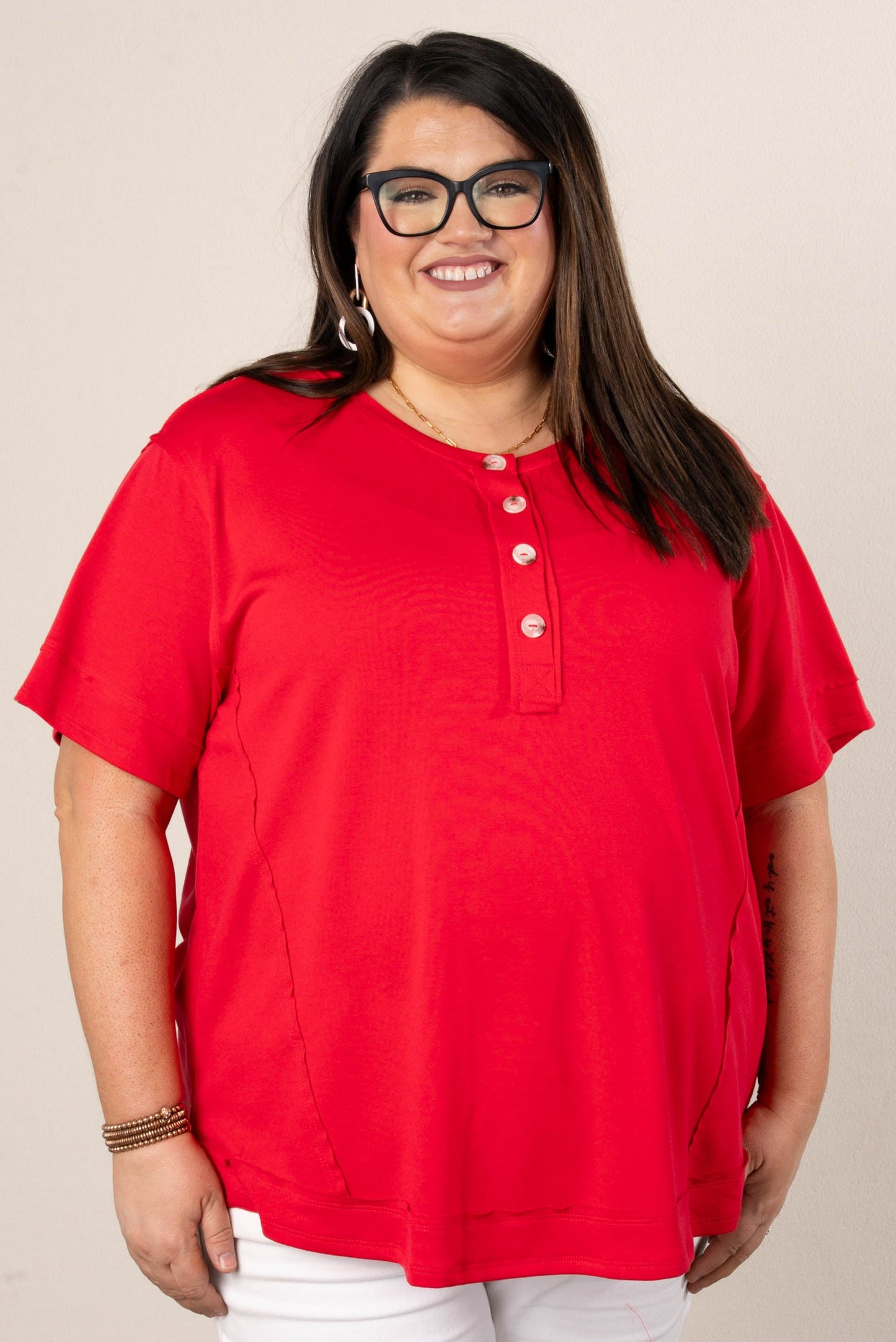 Drop Shoulder Henley Top