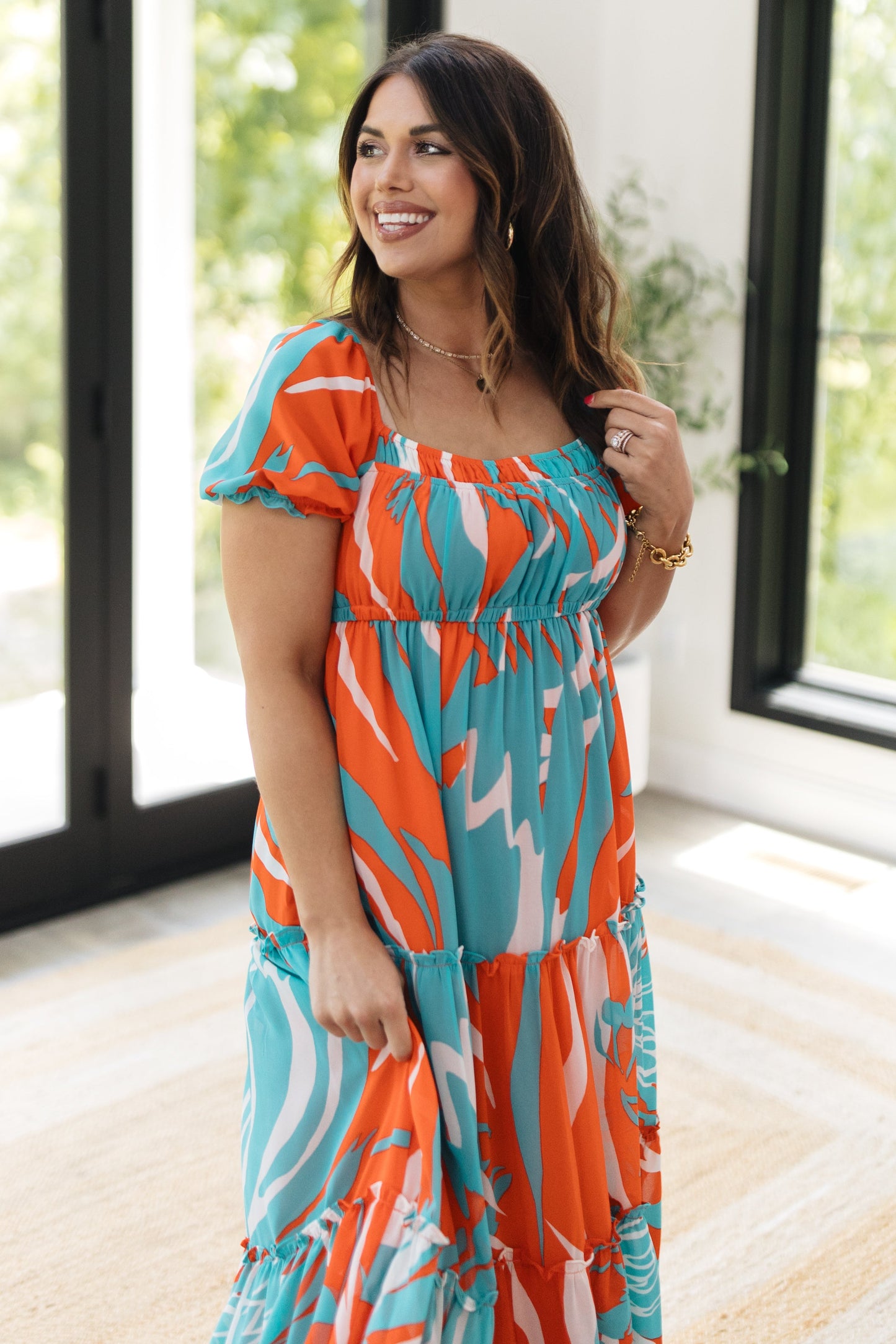 Chiffon Botanical Midi Dress
