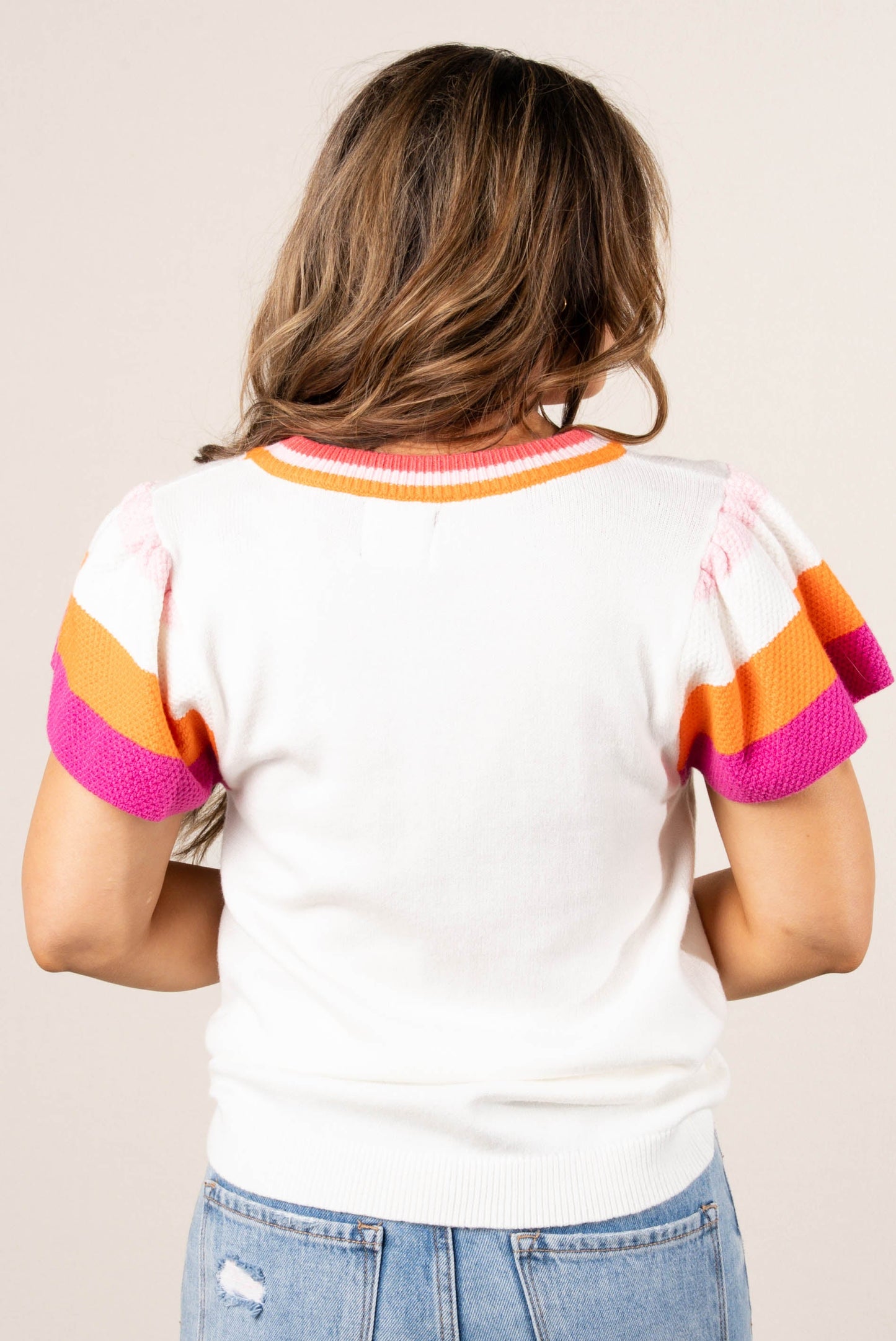 Georgia Mae Ruffled Stripe Sleeve Top - Ivory *Final Sale*