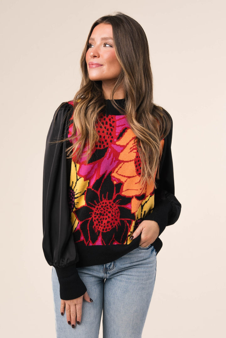 Floral Mock Neck Sweater