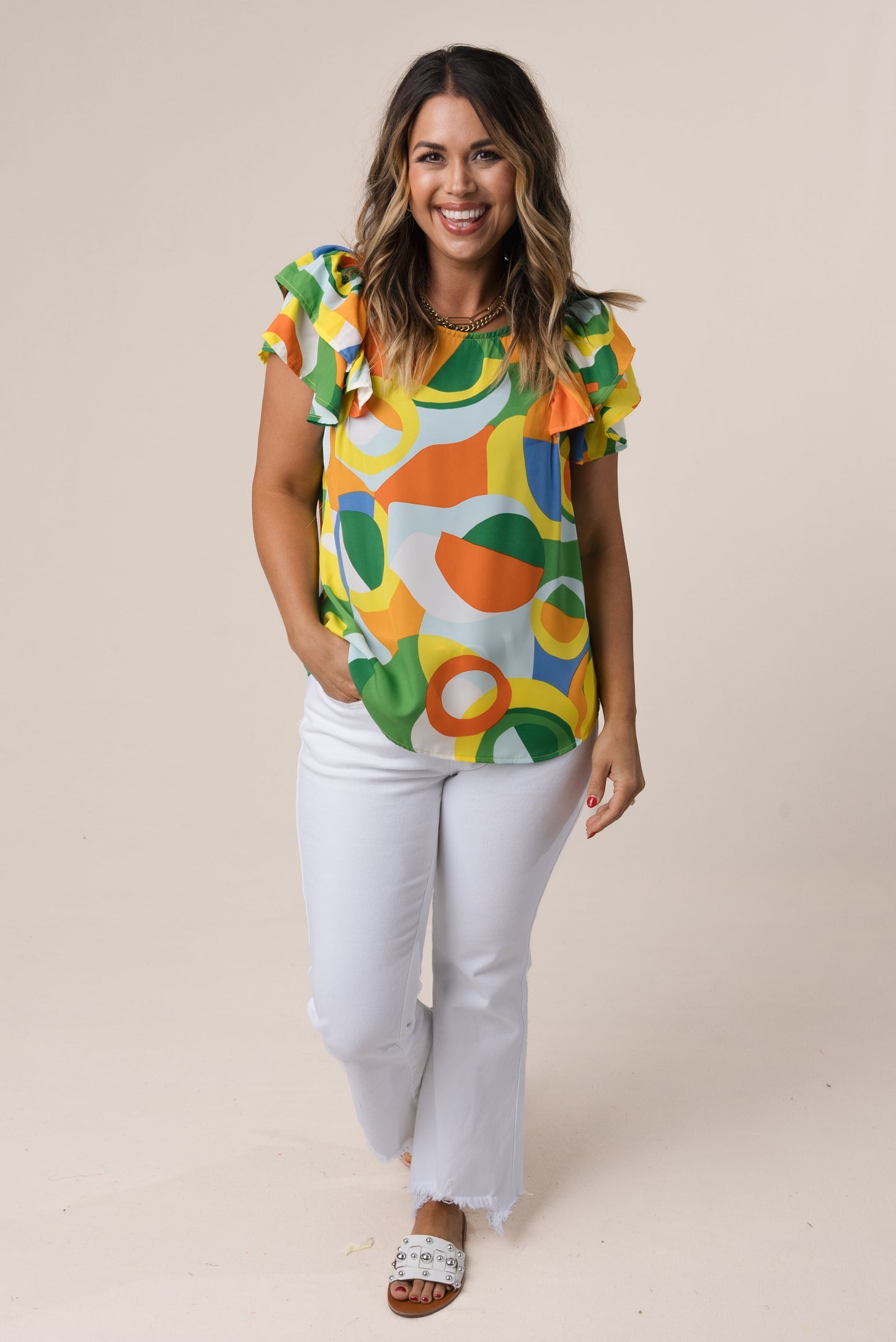 Abstract Ruffle Sleeve Top *Final Sale*