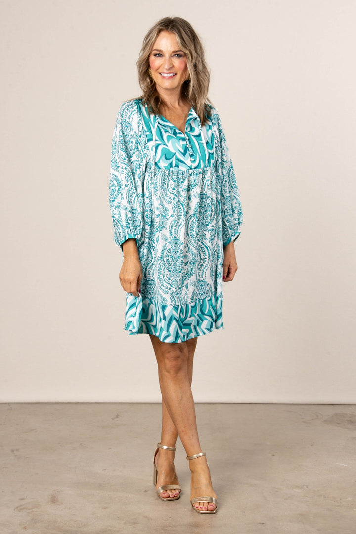 Georgia Mae Mixed Border Print Boho Dress