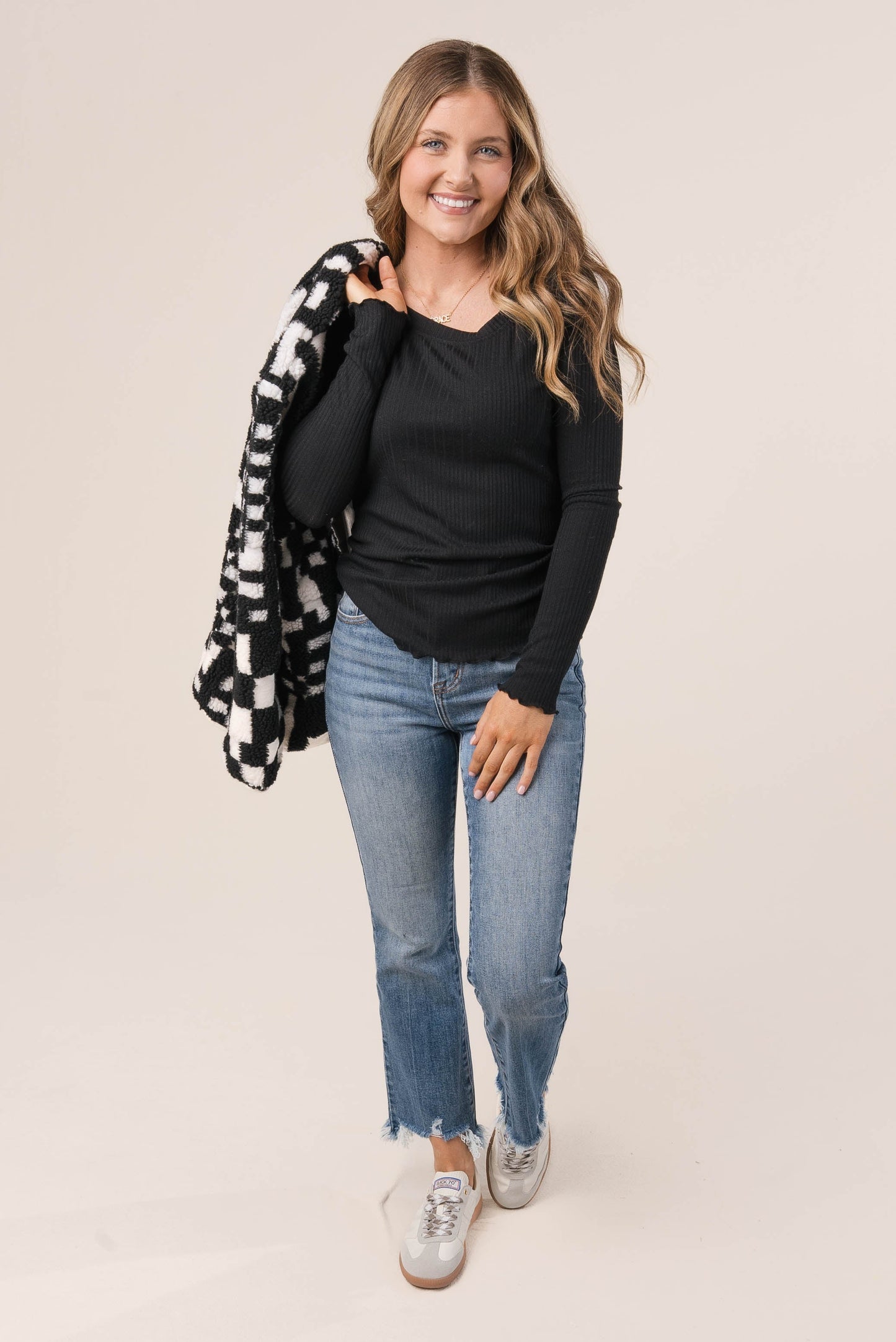 Textured Knit Lettuce Hem Top