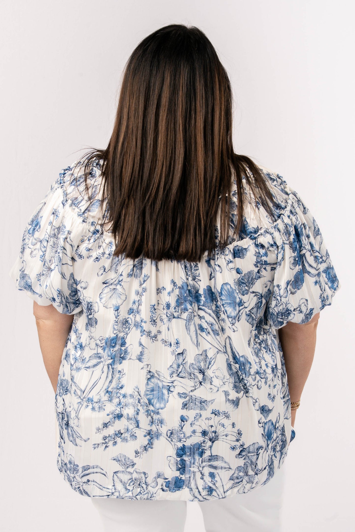 Floral Lurex Stripe Peasant Blouse
