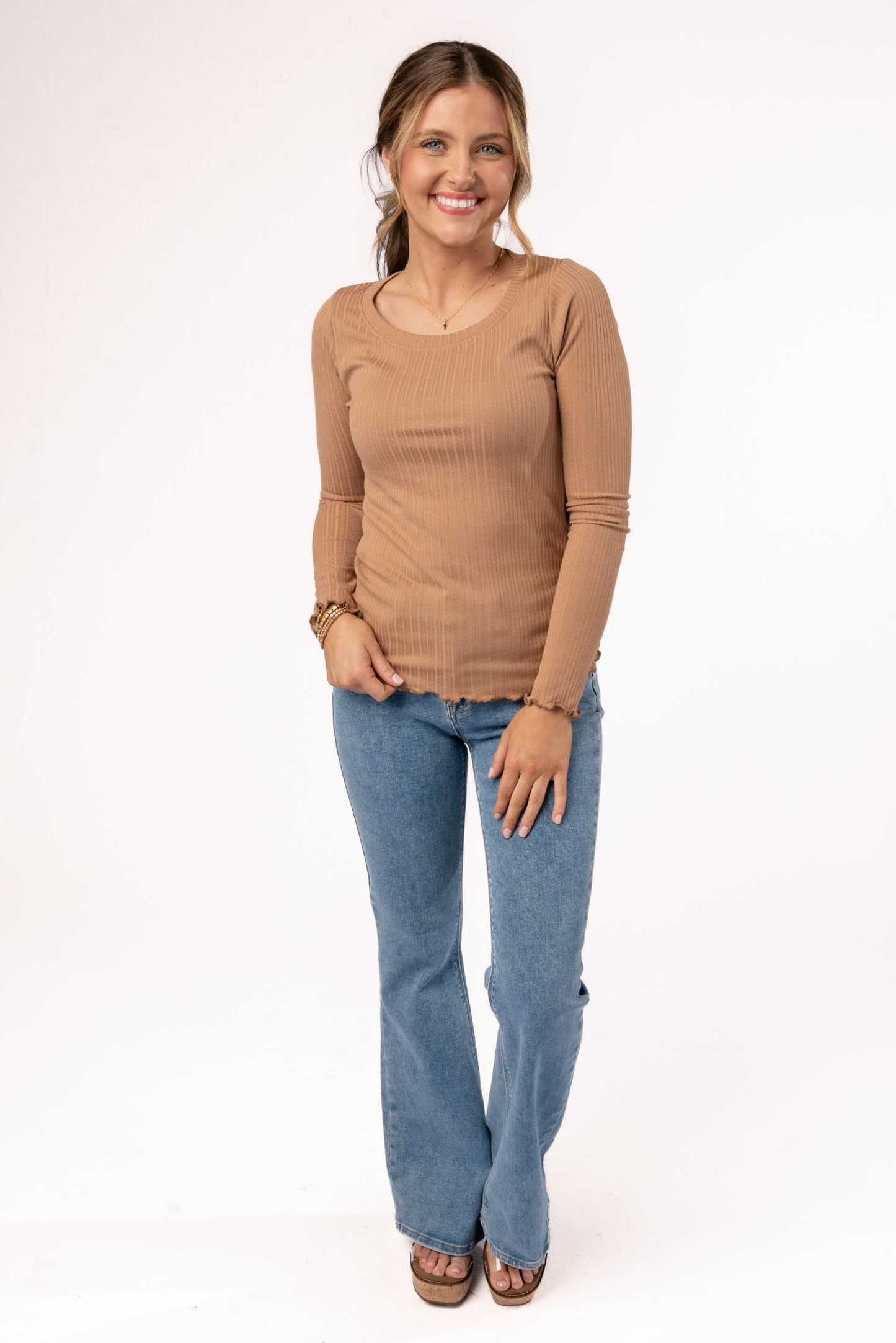 Textured Knit Lettuce Hem Top