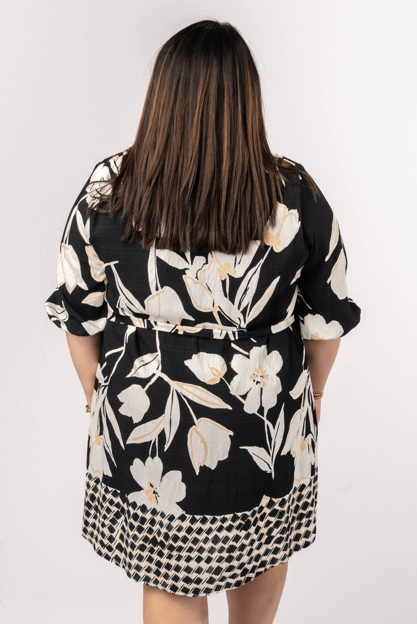 Floral Border Print Belted Dress