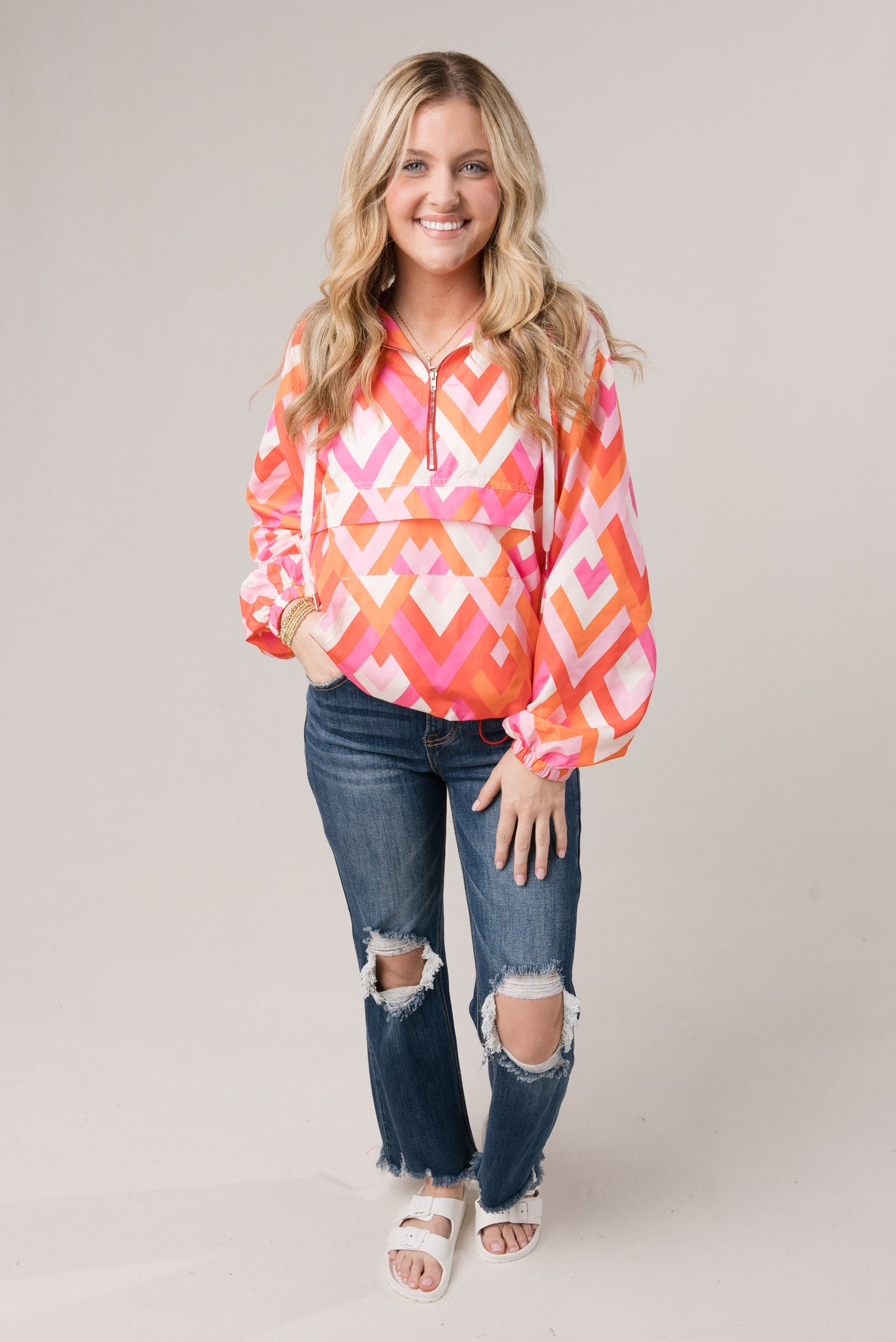 Geo Half Zip Hooded Windbreaker