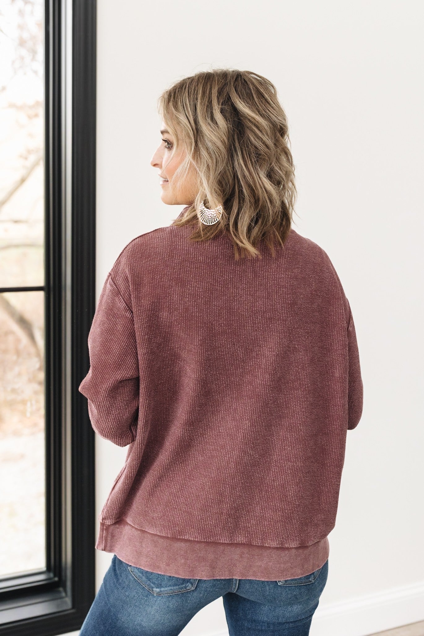 Washed Ribbed Quarter Zip Pullover