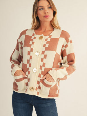 Checkered Sweater Cardigan