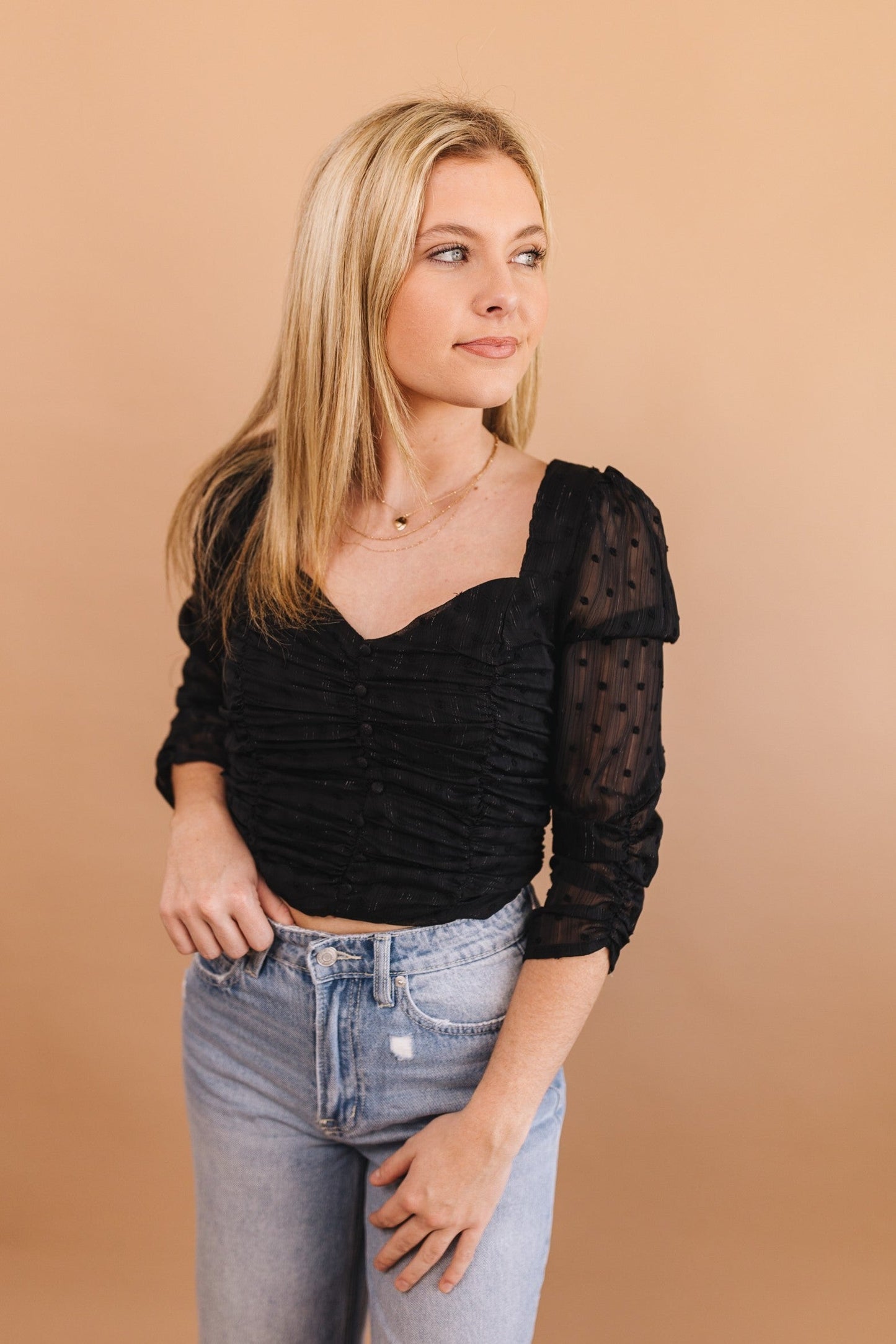 Swiss Dot Ruched Top *Final Sale*