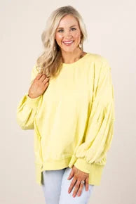 Pleated Sleeve Raw Seamed Sweatshirt *Final Sale*