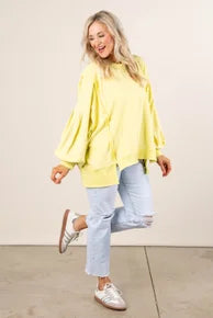 Pleated Sleeve Raw Seamed Sweatshirt *Final Sale*
