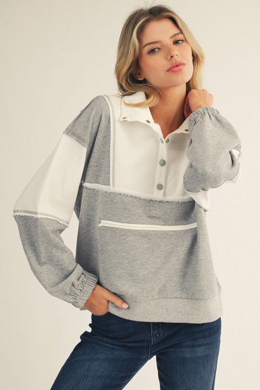 Color Block Half Snap Pullover
