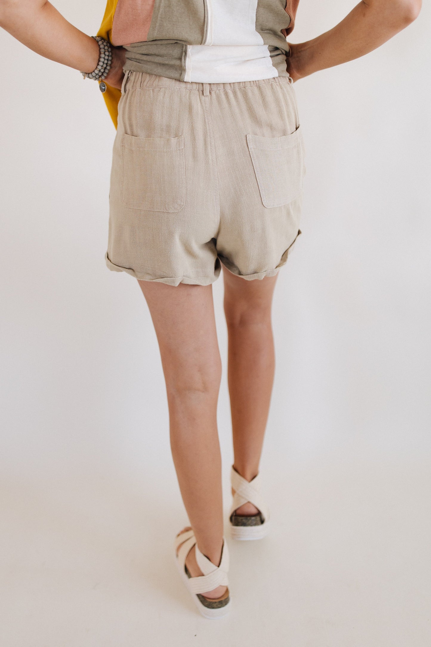 Linen Washed Cuff Hem Shorts *Final Sale*